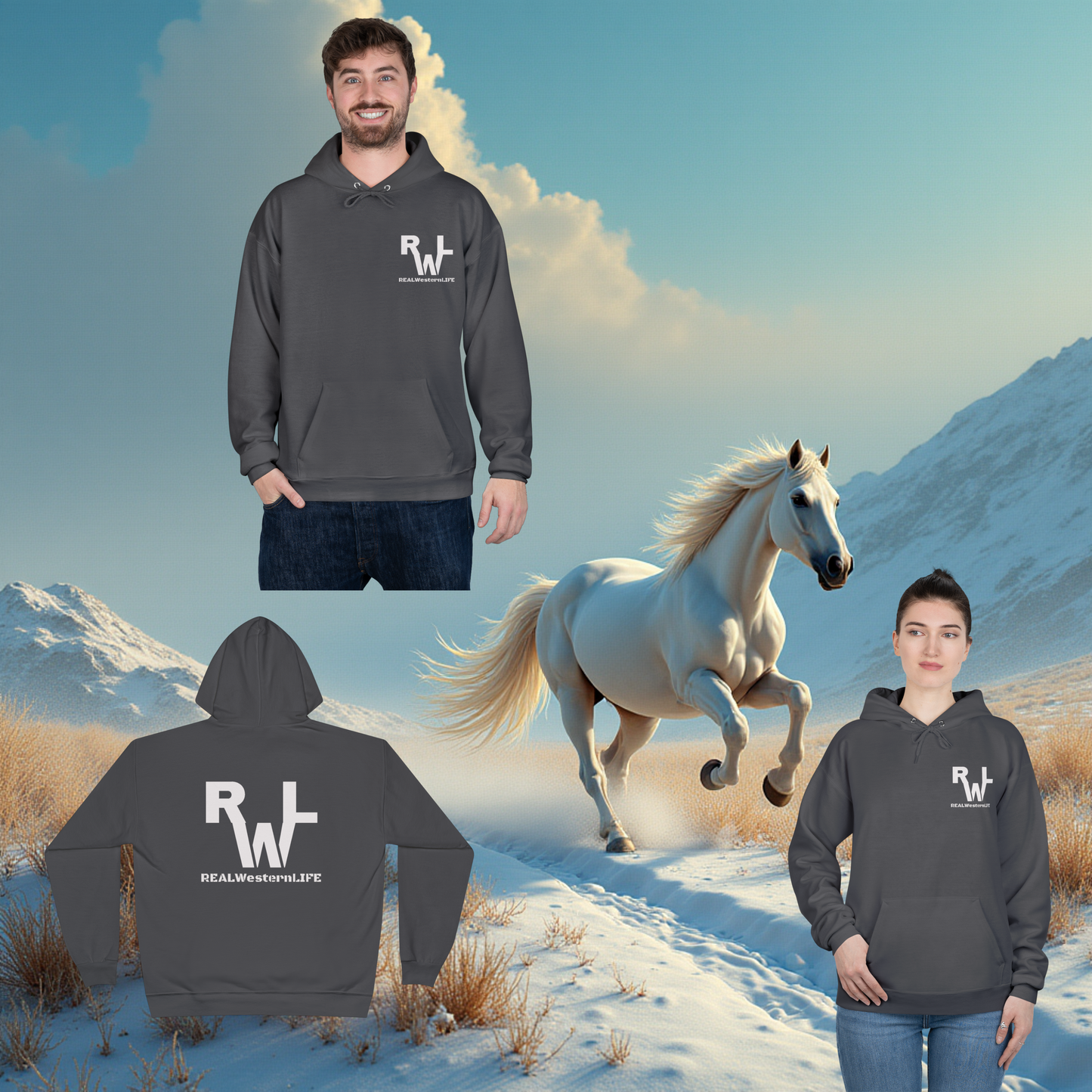 Hooded Sweatshirt - Size XL - 3XL - Customizable with your own Brand/Ranch name or leave it with Real Western Life (RWL) Branding - White Brand