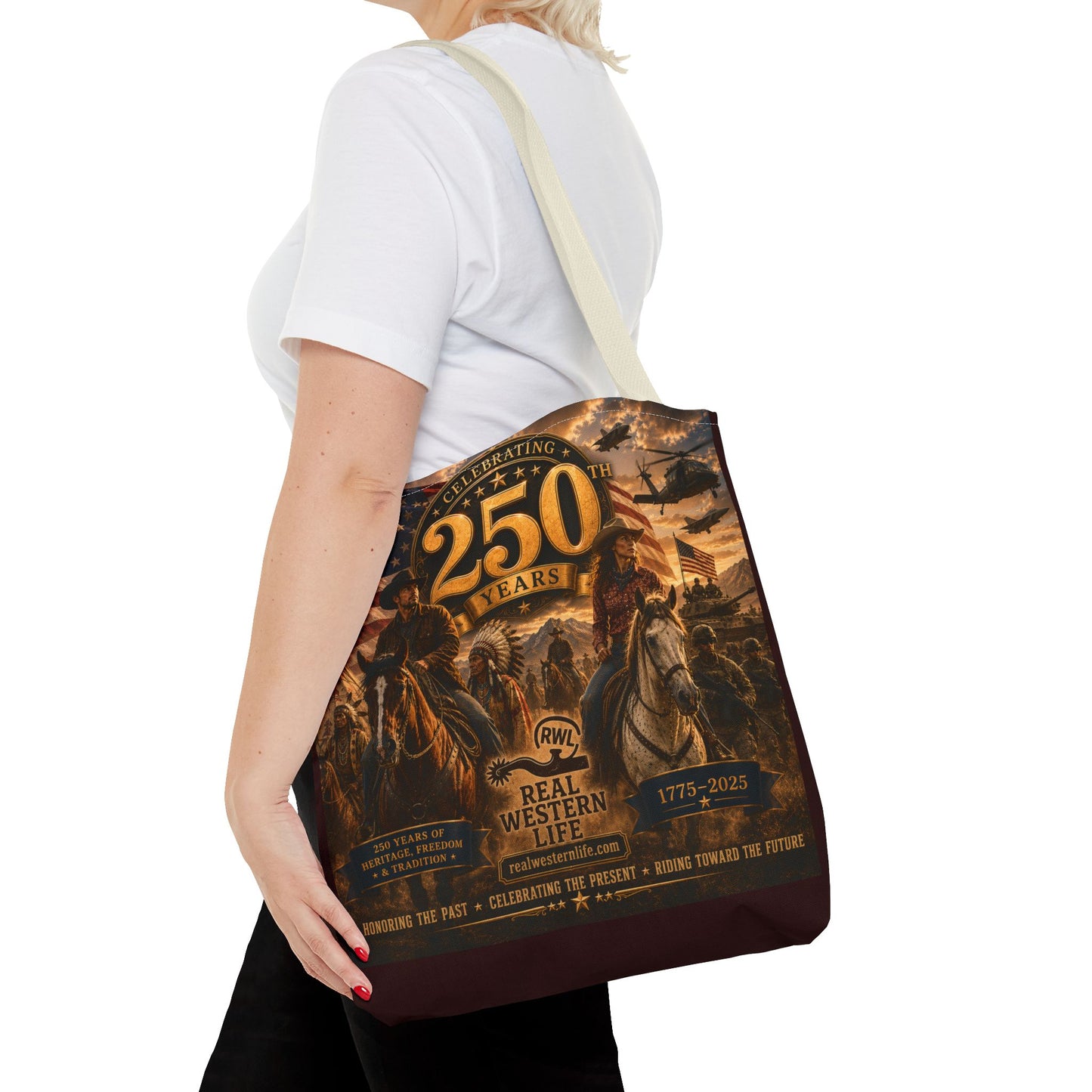 250 Years Western Heritage Tote Bag – Patriotic Cowboy All-Over Print