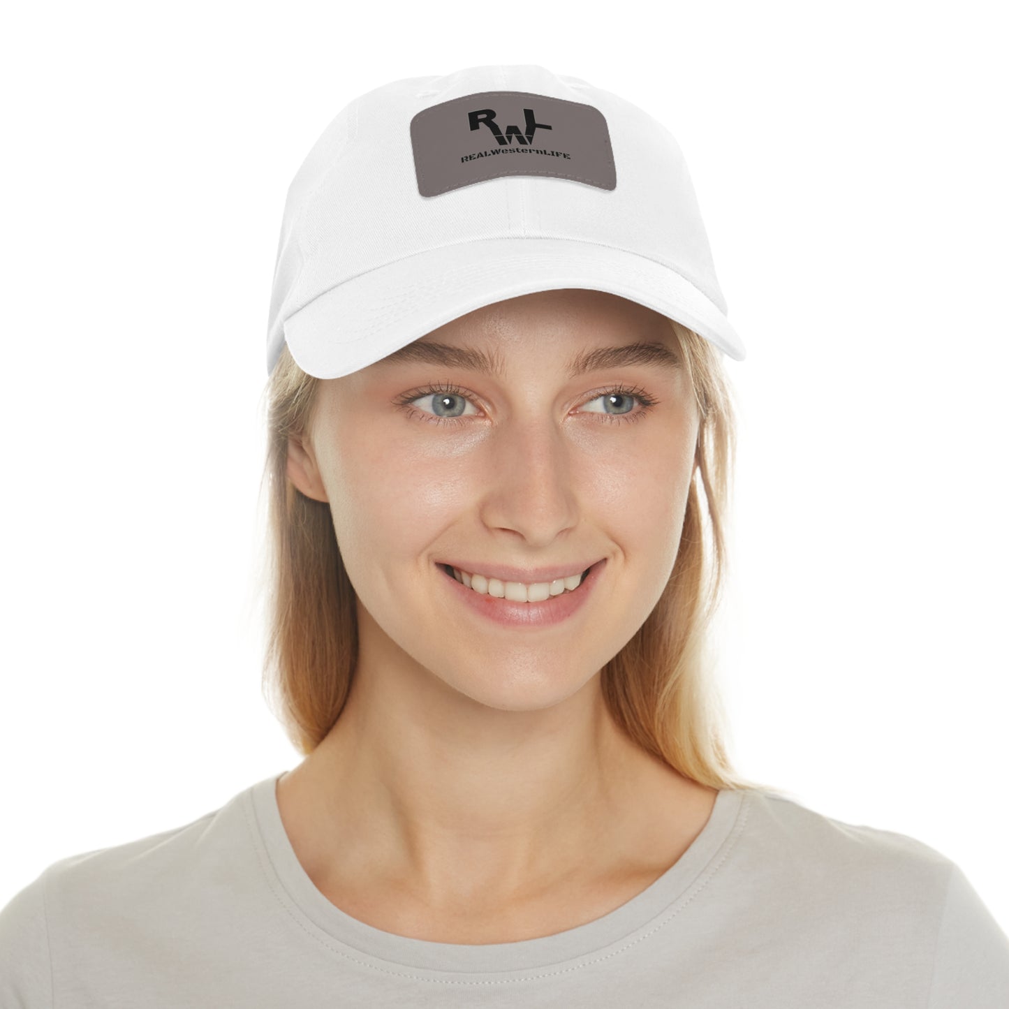 Leather Patch Dad Hat — RW RealWaterLife Logo Adjustable Baseball Cap