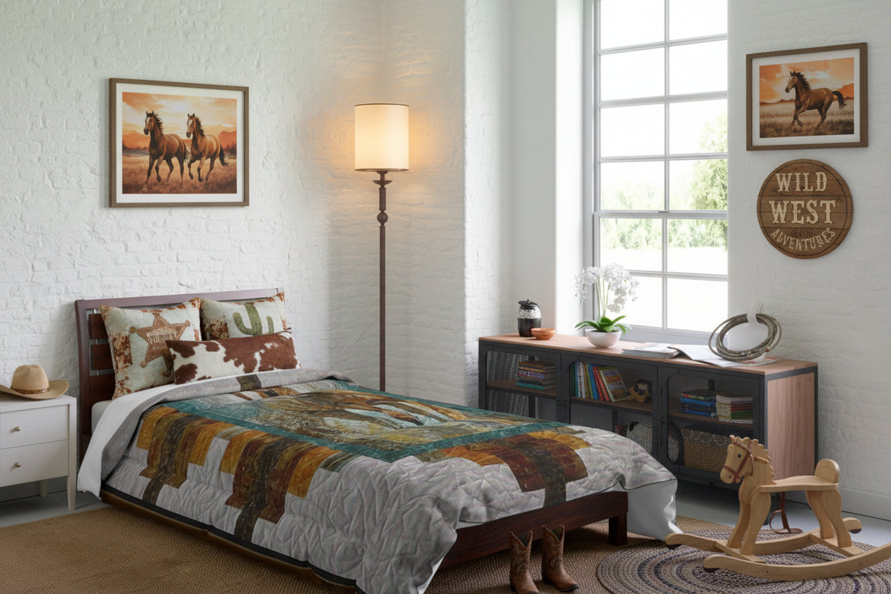 Rustic Horse Comforter | Cozy Quilted Blanket, Horse Lover Gift, Farmhouse Decor, Bedroom Essential, Nature Inspired Bedding
