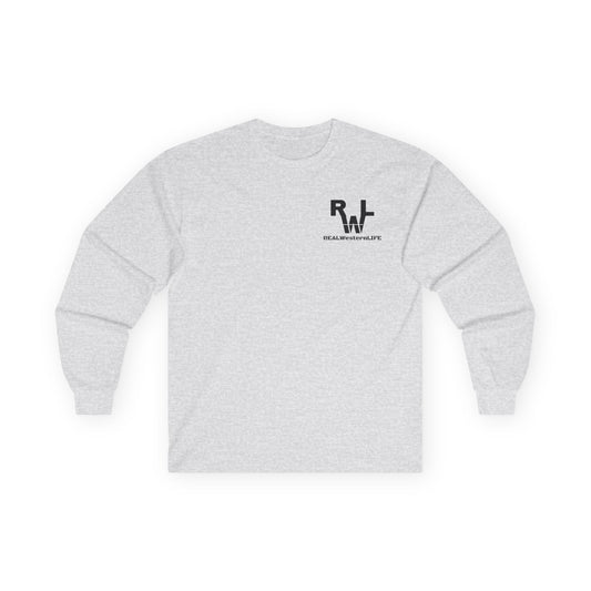 Unisex Cotton Long Sleeve Tee - Customizable with your own Brand/Ranch name or leave the Real Western Life (RWL) Branding - Black Brand