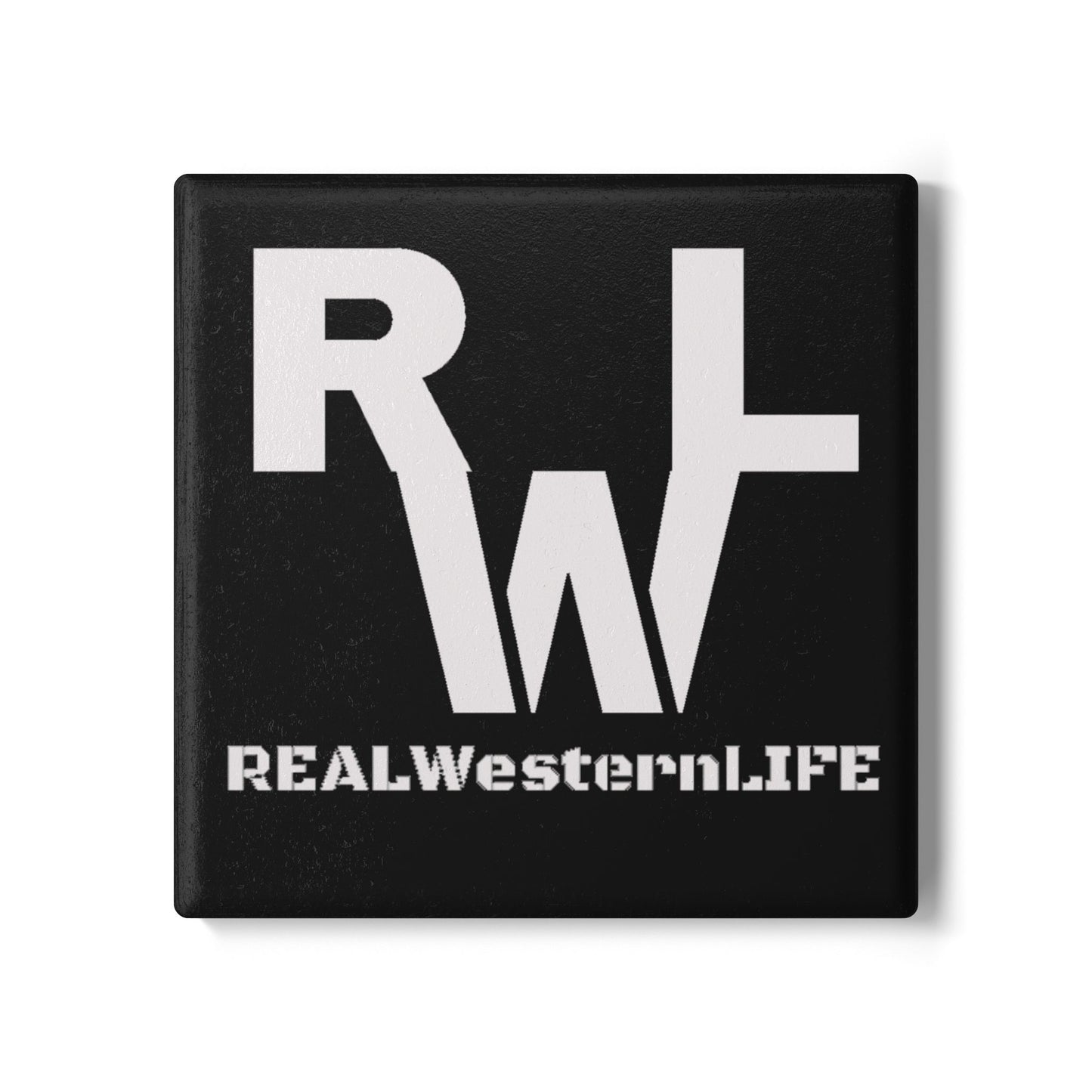 Real Western Life (RWL) - Ceramic Coaster —  Drink Coaster (Black & White) - Customize with your own Brand/Ranch name or leave it RWL Branding