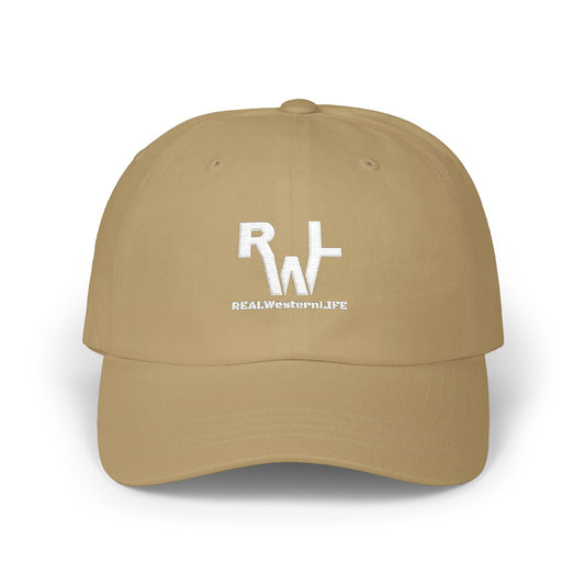 Classic Dad Cap, Customizable with your own Brand/Ranch name or leave with Real Western Life (RWL) Branding - White Brand