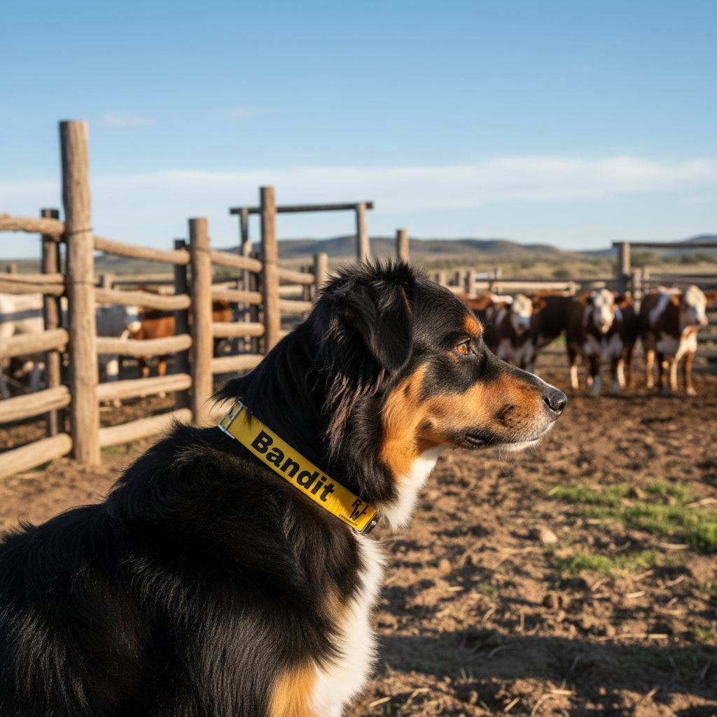 Dog Collar - Yellow - Customizable with your own Ranch/Brand, and Dogs name or leave it with RWL Branding and your dogs name.