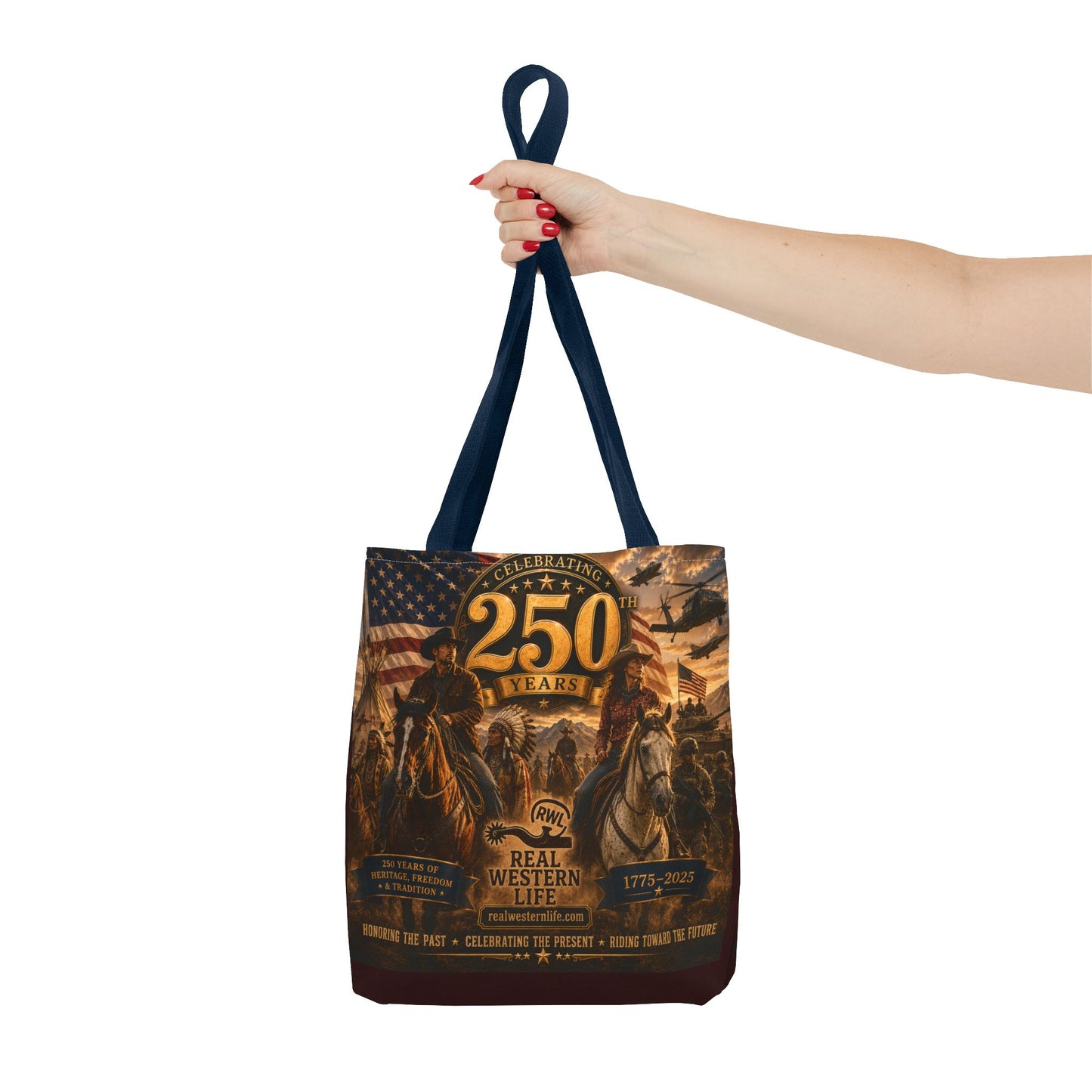 250 Years Western Heritage Tote Bag – Patriotic Cowboy All-Over Print