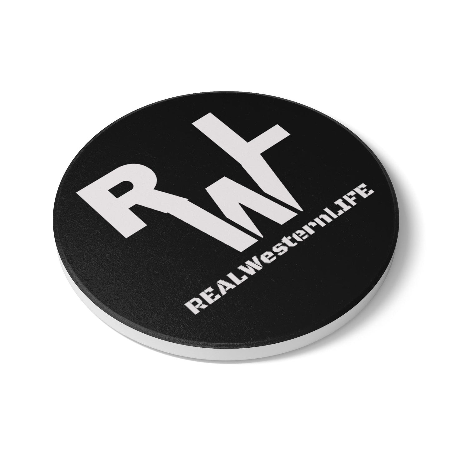 Real Western Life (RWL) - Ceramic Coaster —  Drink Coaster (Black & White) - Customize with your own Brand/Ranch name or leave it RWL Branding