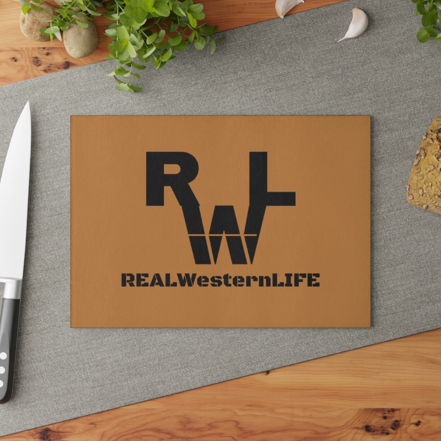 Real Western Life (RWL) - Glass Cutting Board — Western Kitchen Cutting Board -Customize with your own Brand/Ranch name or leave it RWL Branding