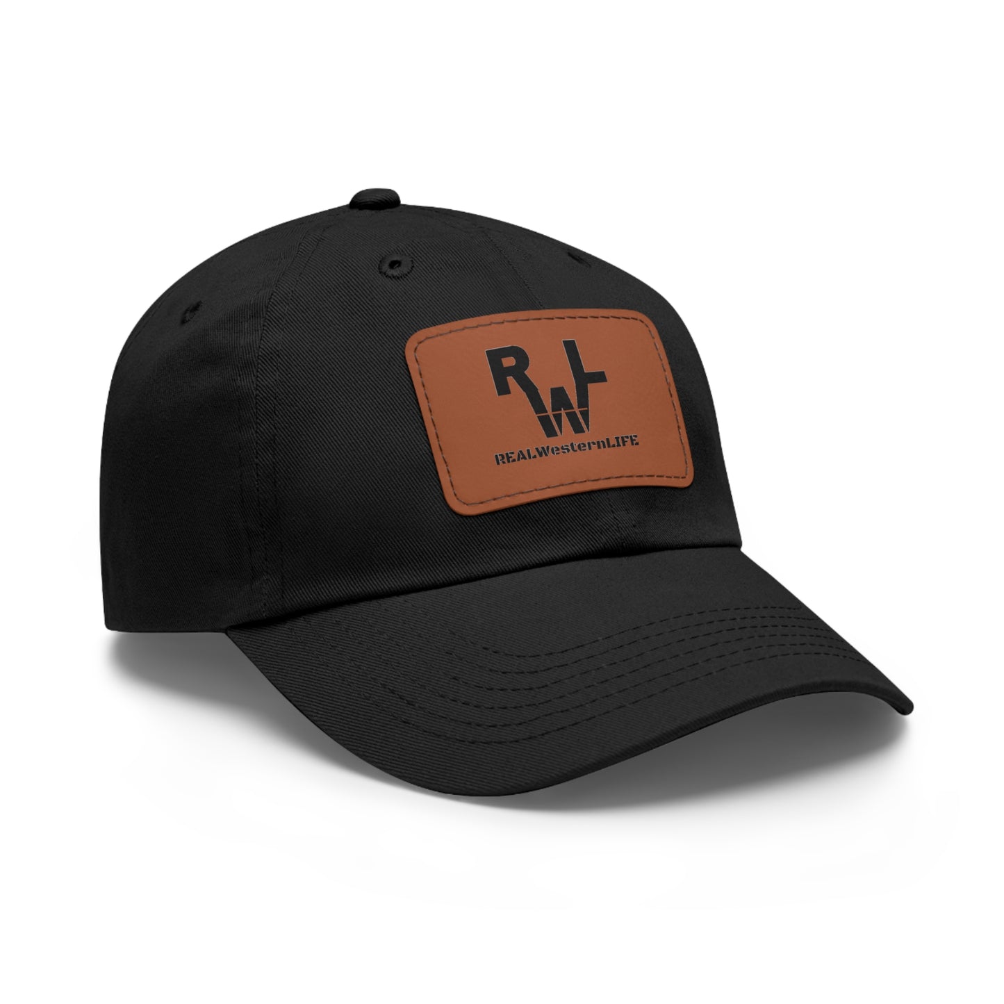 Leather Patch Dad Hat — RW RealWaterLife Logo Adjustable Baseball Cap