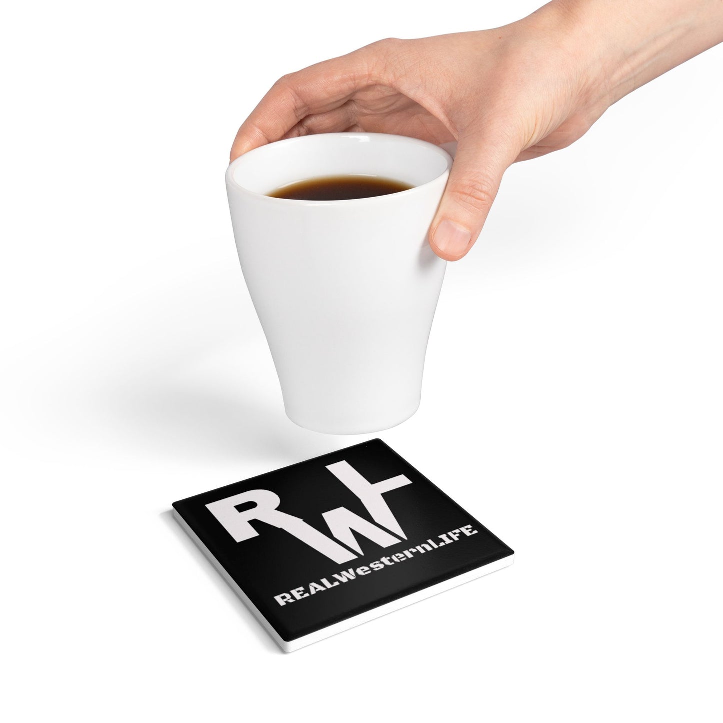 Real Western Life (RWL) - Ceramic Coaster —  Drink Coaster (Black & White) - Customize with your own Brand/Ranch name or leave it RWL Branding