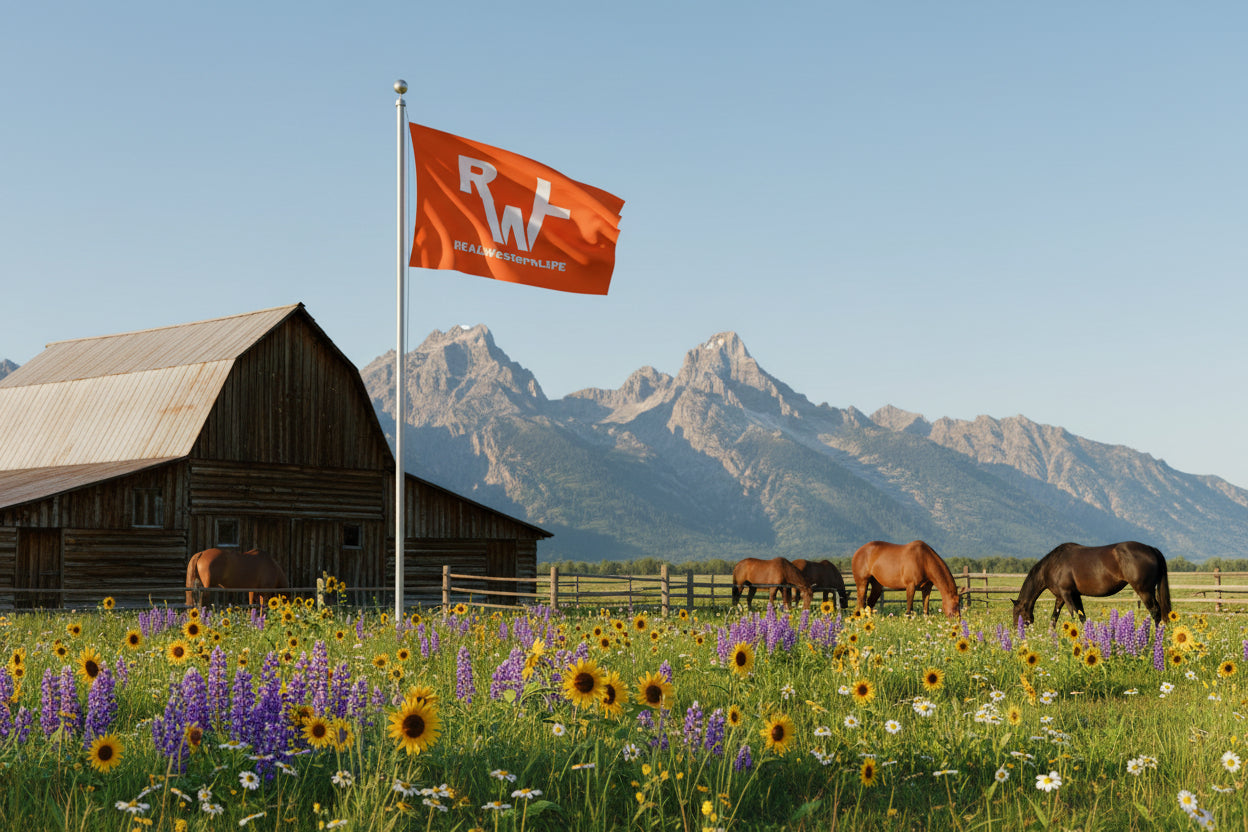 Real Western Life - Double Sided Flag - Customize it with your own Brand and Ranch name!