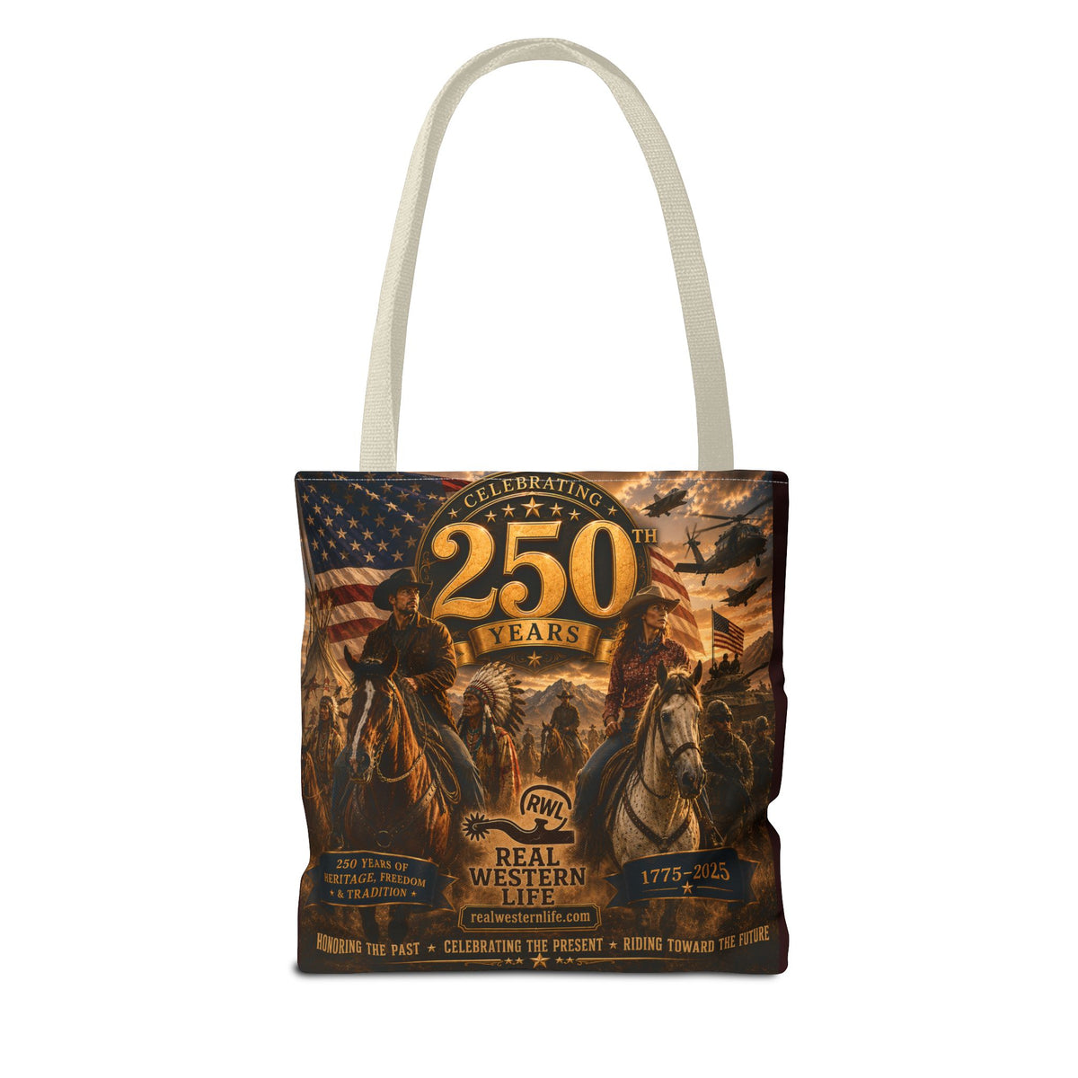 250 Years Western Heritage Tote Bag – Patriotic Cowboy All-Over Print