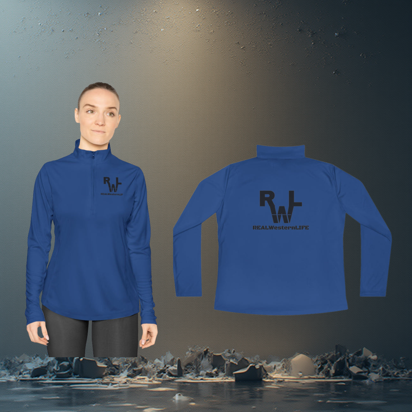 Ladies Quarter-Zip Pullover.  Customize with your Brand/Ranch name or leave it Real Western Life (RWL) Branding - Black Brand - SX - 3XL