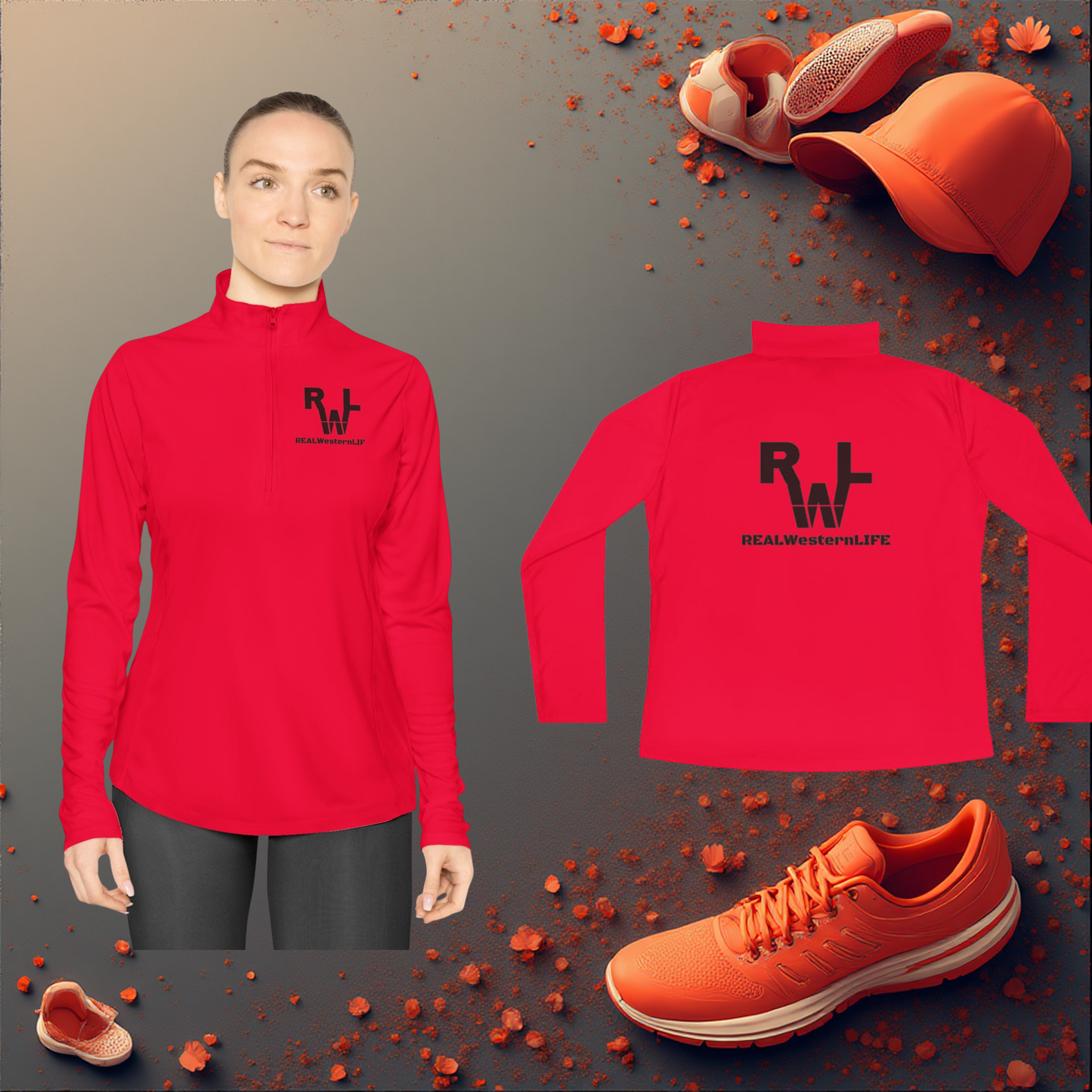 Ladies Quarter-Zip Pullover.  Customize with your Brand/Ranch name or leave it Real Western Life (RWL) Branding - Black Brand - SX - 3XL