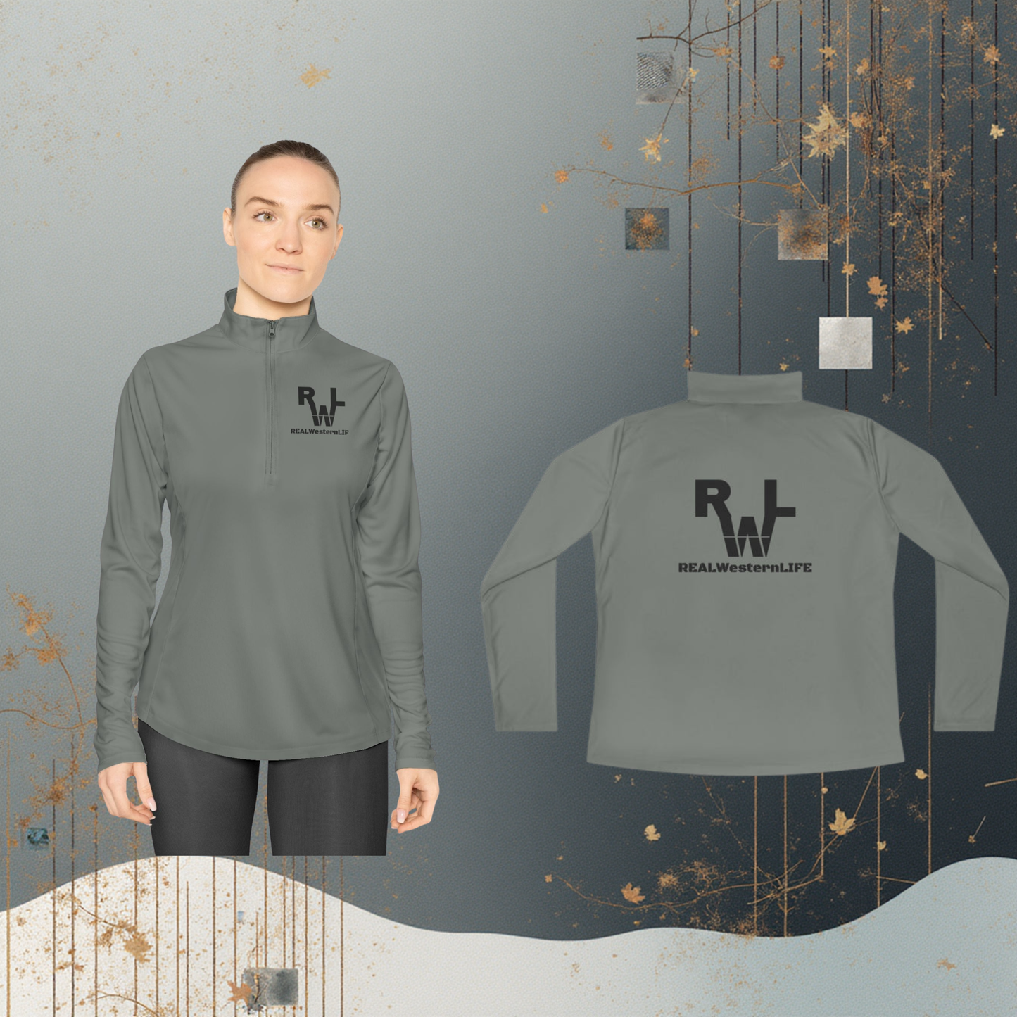 Ladies Quarter-Zip Pullover.  Customize with your Brand/Ranch name or leave it Real Western Life (RWL) Branding - Black Brand - SX - 3XL