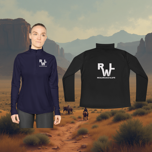Ladies Quarter-Zip Pullover. - Size XL - 4XL - Customize with your Brand/Ranch name or wear the Real Western Life (RWL) Branding - White Brand
