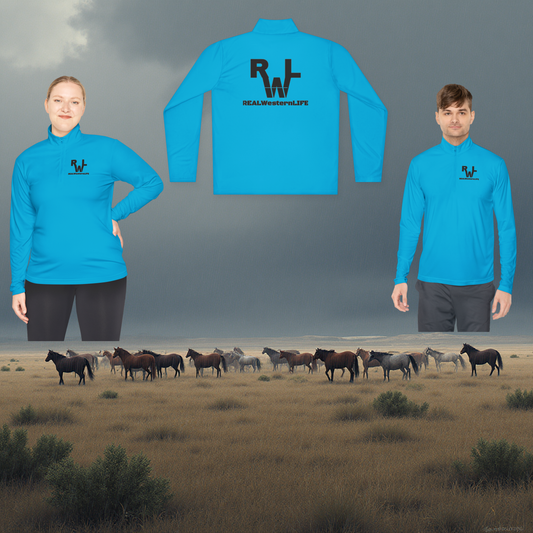 Quarter-Zip Pullover for Active Lifestyle.  Customizable with your own Brand/Ranch name or leave it with Real Western Life (RWL) Branding - Black Brand