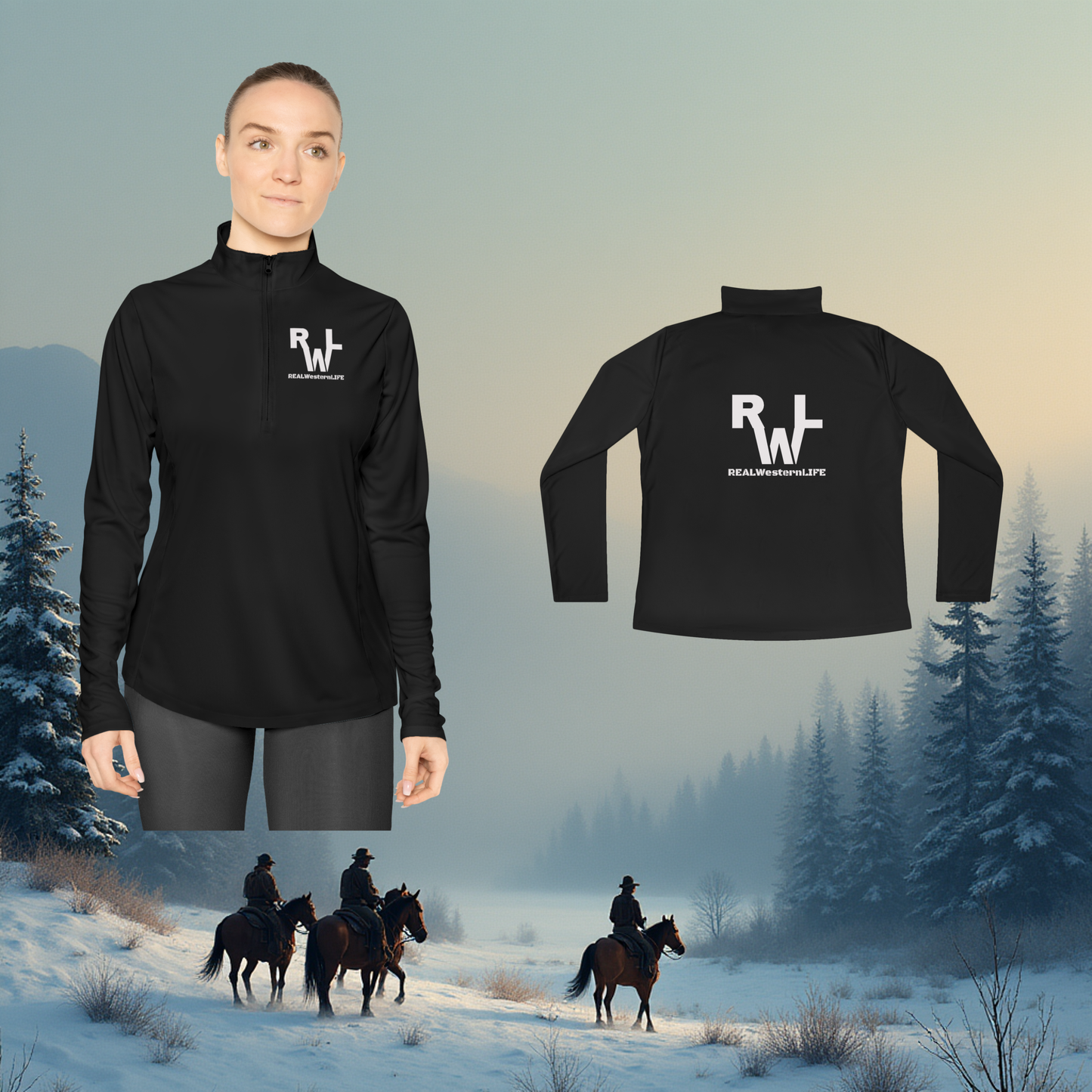 Ladies Quarter-Zip Pullover. - Size S - L - Customize with your Brand/Ranch name or wear the Real Western Life (RWL) Branding - White Brand