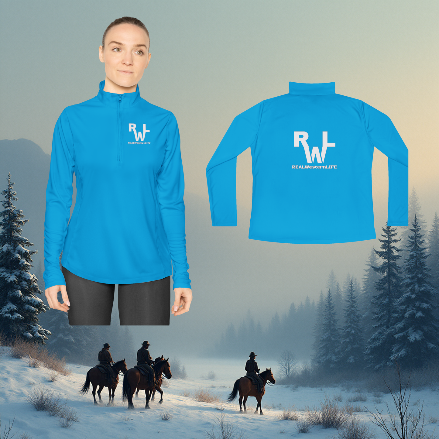 Ladies Quarter-Zip Pullover. - Size S - L - Customize with your Brand/Ranch name or wear the Real Western Life (RWL) Branding - White Brand