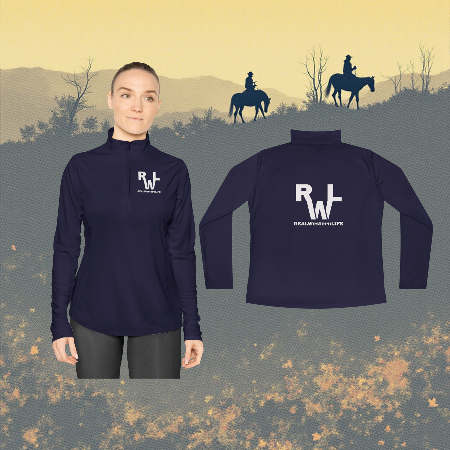 Ladies Quarter-Zip Pullover. - Size S - L - Customize with your Brand/Ranch name or wear the Real Western Life (RWL) Branding - White Brand