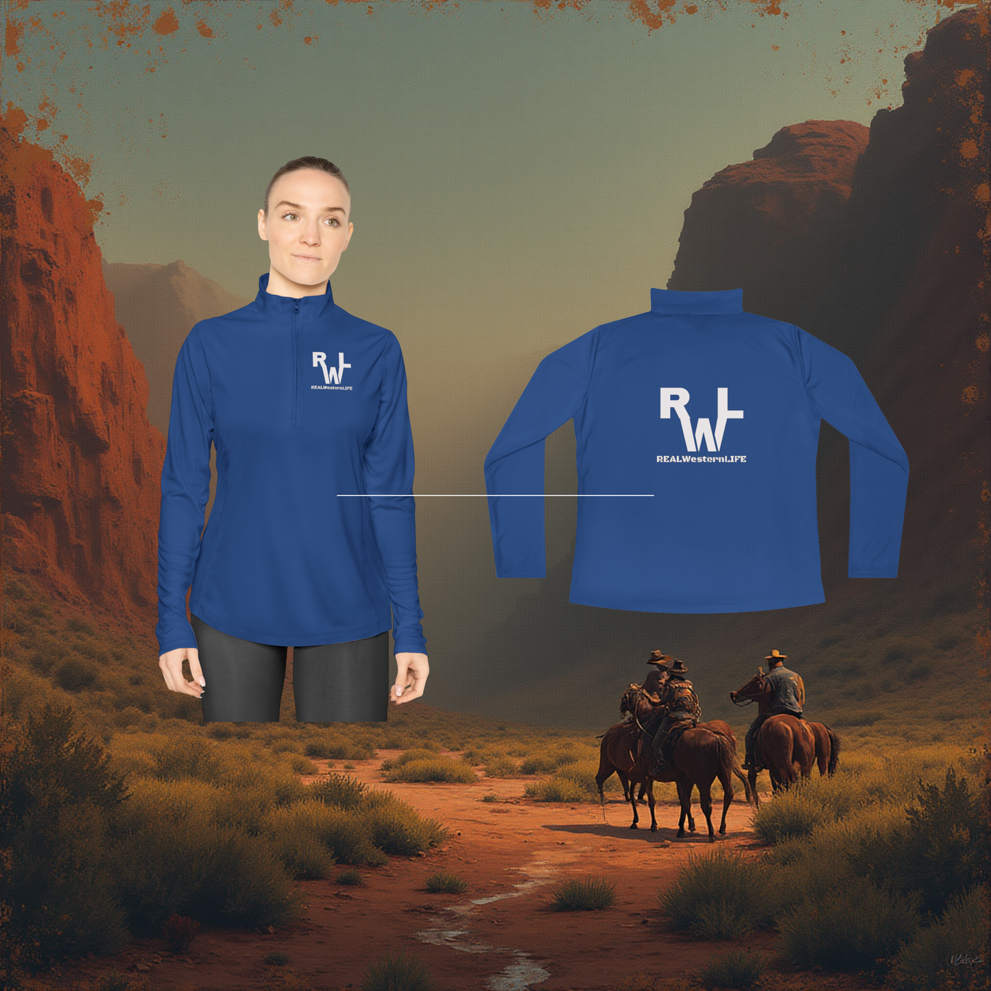 Ladies Quarter-Zip Pullover. - Size S - L - Customize with your Brand/Ranch name or wear the Real Western Life (RWL) Branding - White Brand