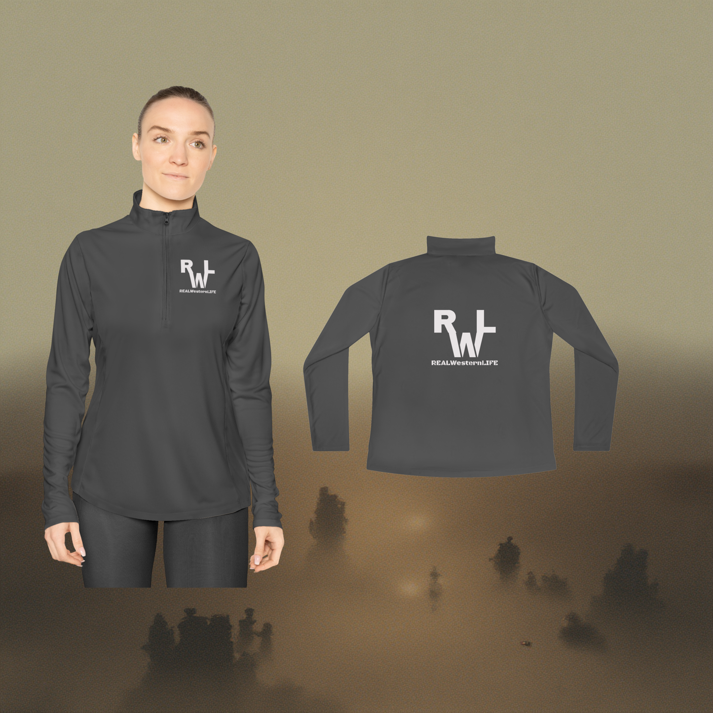 Ladies Quarter-Zip Pullover. - Size S - L - Customize with your Brand/Ranch name or wear the Real Western Life (RWL) Branding - White Brand