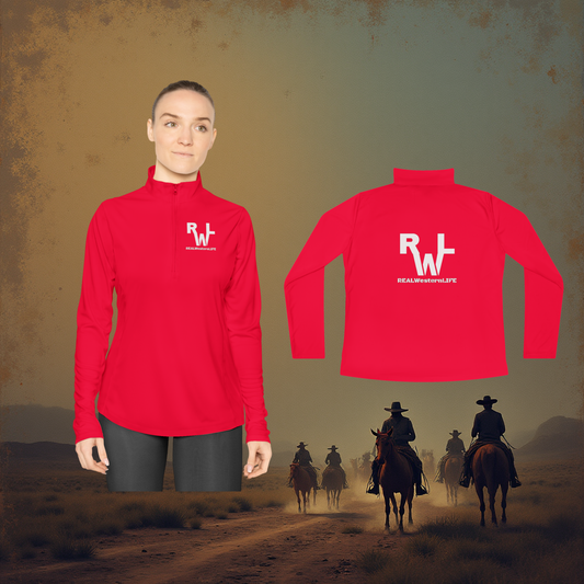 Ladies Quarter-Zip Pullover. - Size S - L - Customize with your Brand/Ranch name or wear the Real Western Life (RWL) Branding - White Brand
