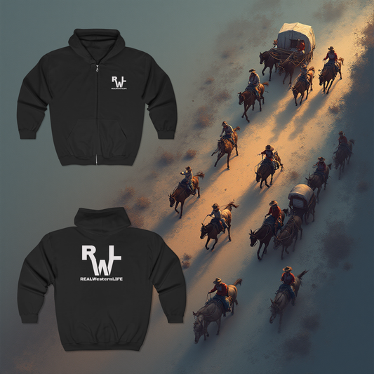 Full‑Zip Hooded Sweatshirt - Customizable with your brand/ranch name or wear the Real Western Life (RWL) Branding!