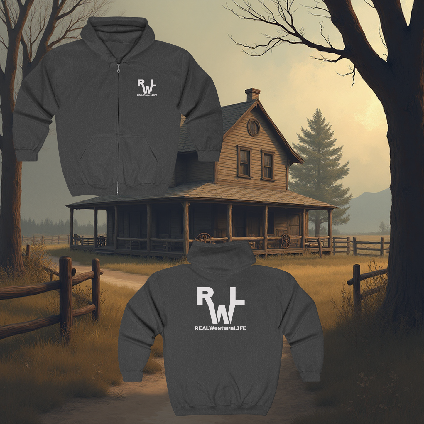 Full‑Zip Hooded Sweatshirt - Customizable with your brand/ranch name or wear the Real Western Life (RWL) Branding!
