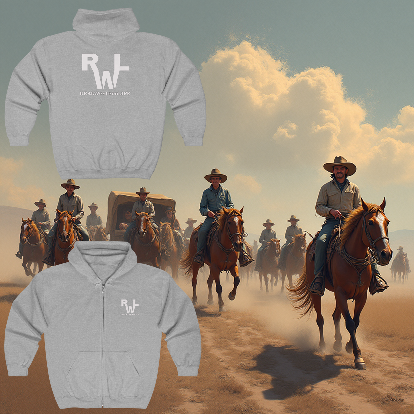 Full‑Zip Hooded Sweatshirt - Customizable with your brand/ranch name or wear the Real Western Life (RWL) Branding!