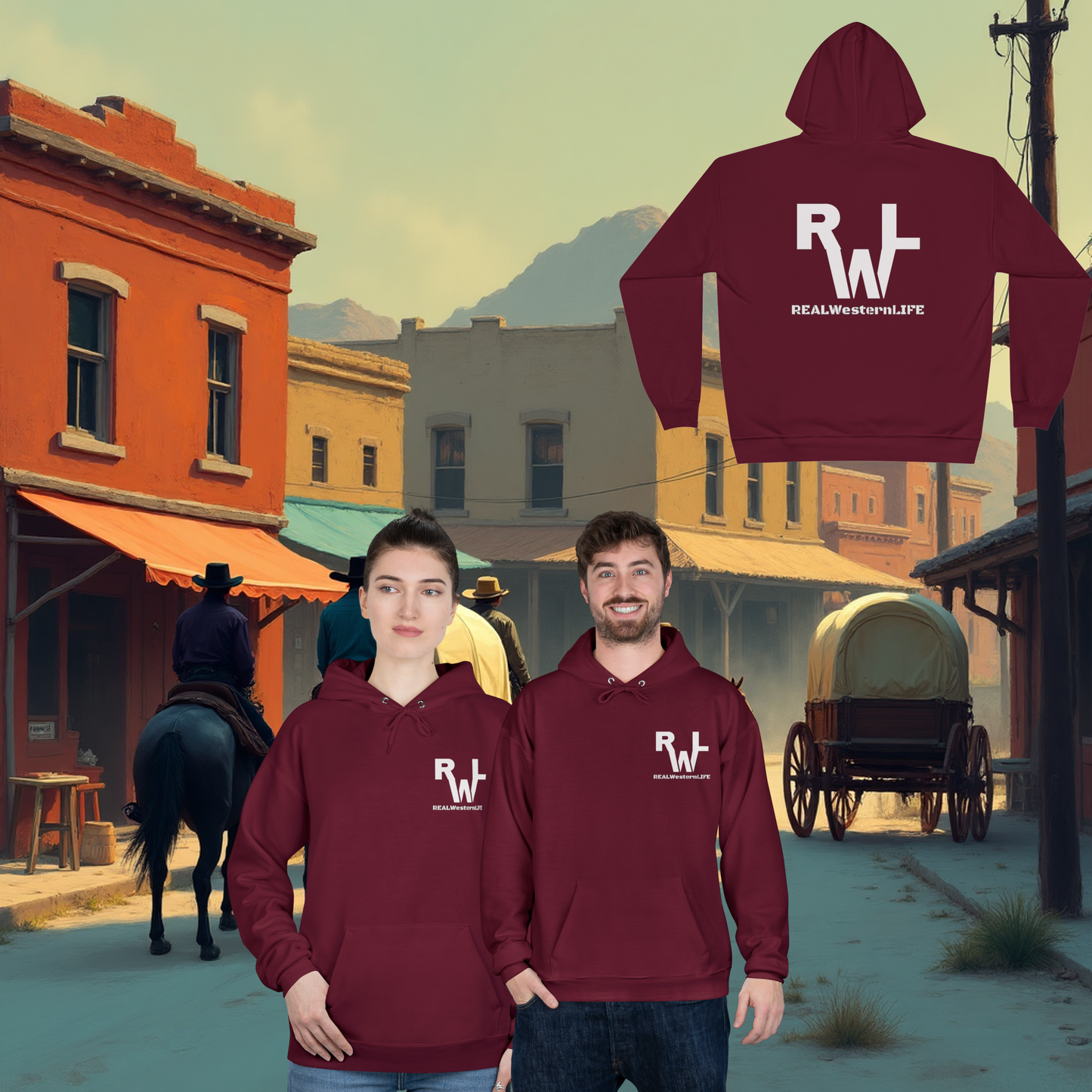 Hooded Sweatshirt - Size S - L - Customize with your own Brand/Ranch name or wear with Real Western Life (RWL) Branding - White Brand