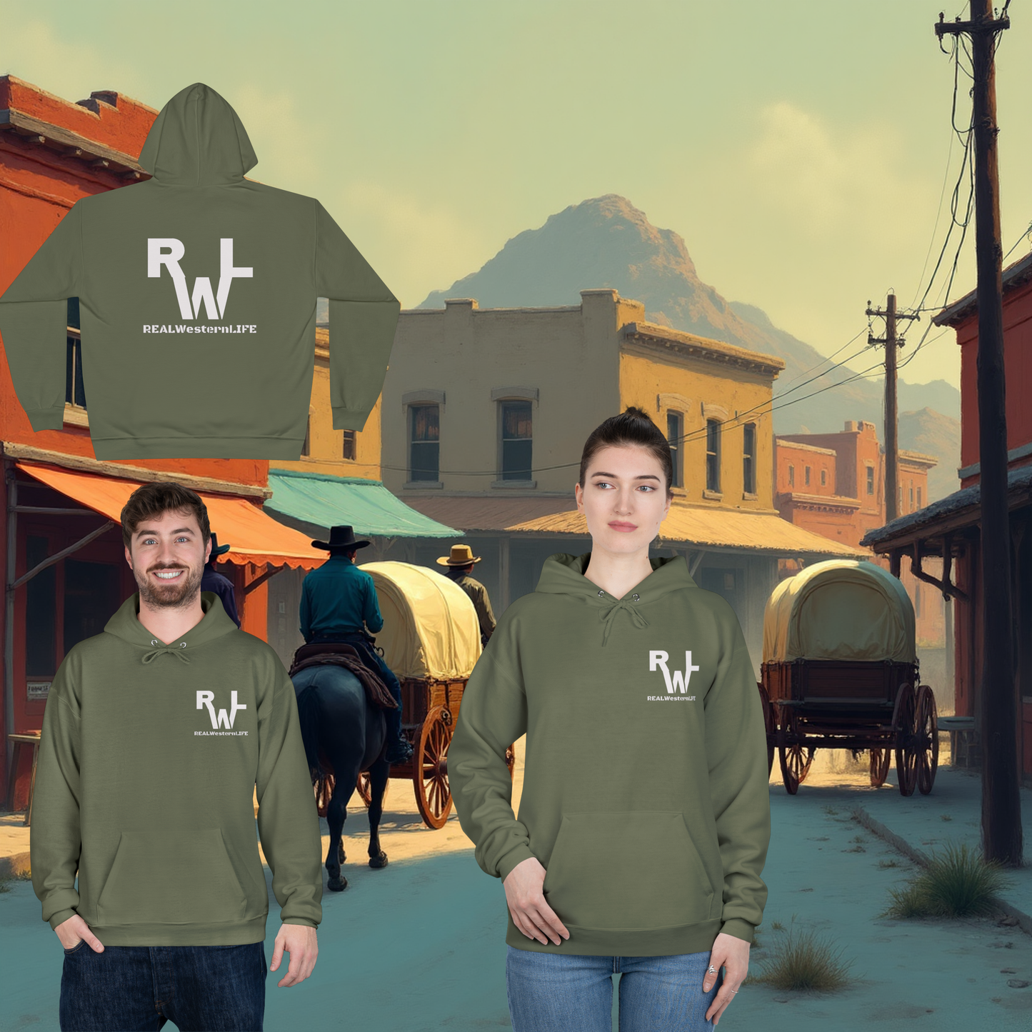 Hooded Sweatshirt - Size S - L - Customize with your own Brand/Ranch name or wear with Real Western Life (RWL) Branding - White Brand