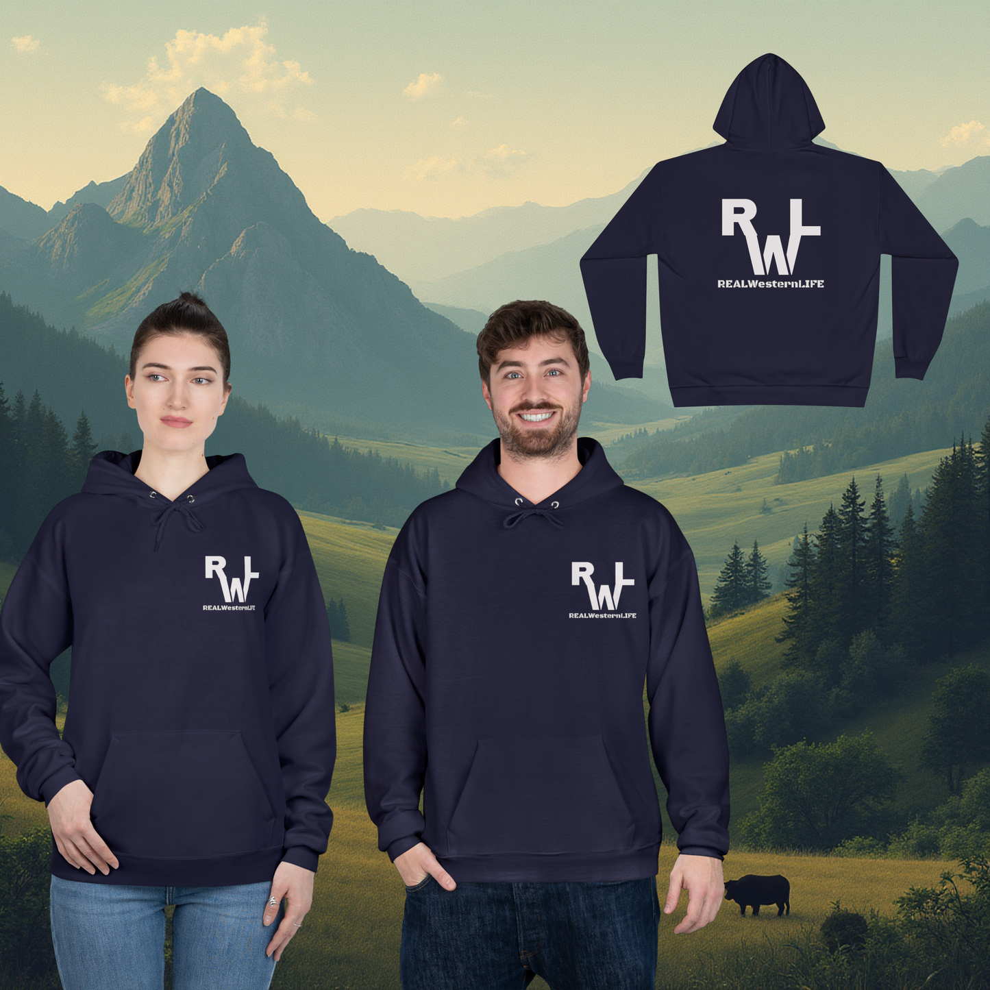 Hooded Sweatshirt - Size S - L - Customize with your own Brand/Ranch name or wear with Real Western Life (RWL) Branding - White Brand