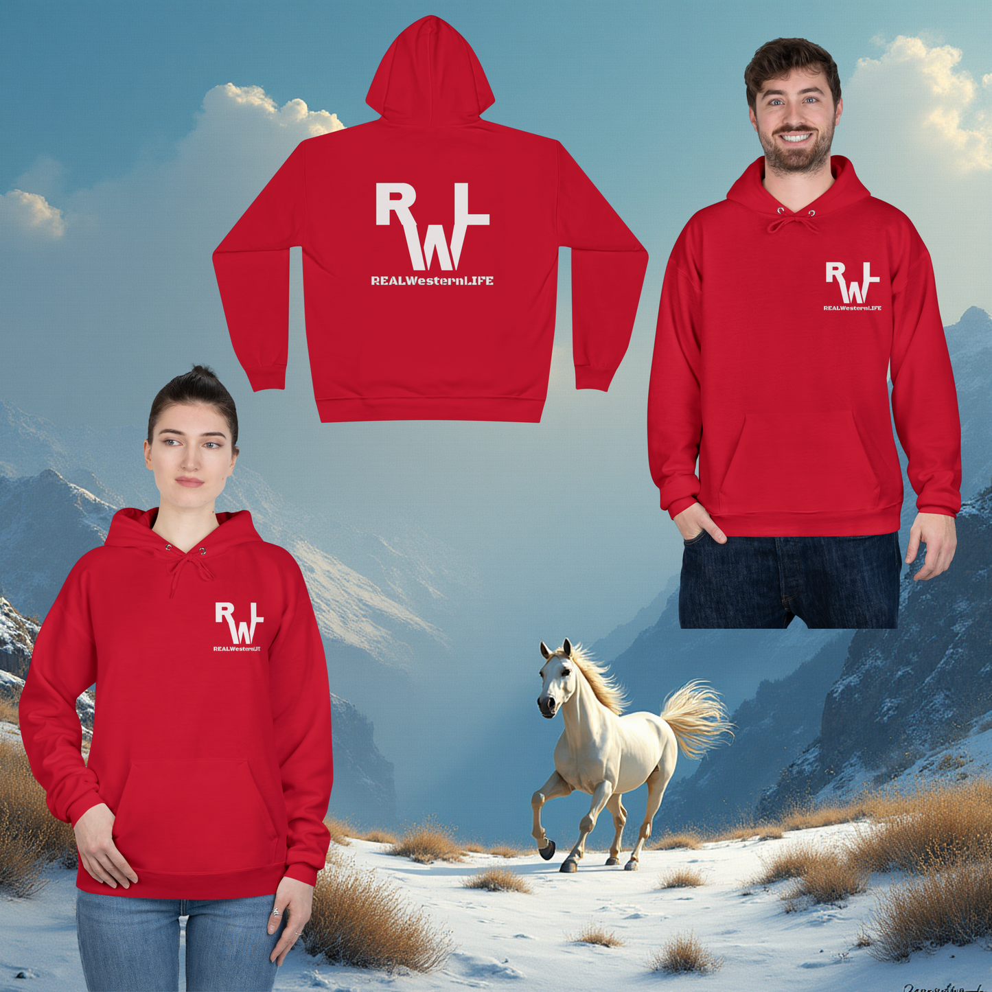 Hooded Sweatshirt - Size S - L - Customize with your own Brand/Ranch name or wear with Real Western Life (RWL) Branding - White Brand