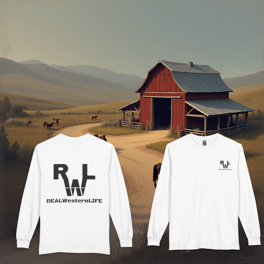 Unisex Long Sleeve Western Tee - Sizes XL - 3XL -  Customize with your own Brand/Ranch name or wear Real Western Life (RWL) Branding - Black Brand