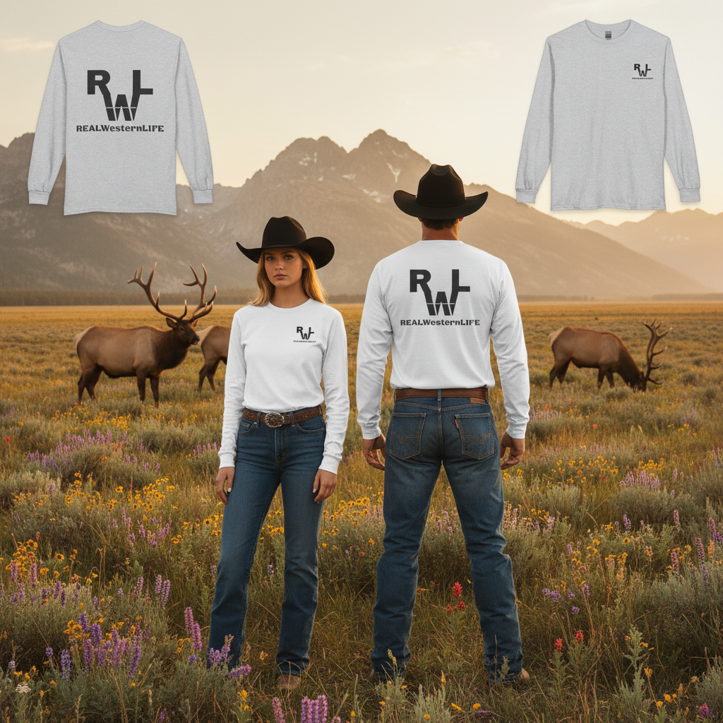 Unisex Long Sleeve Western Tee - Sizes S - 3Xl -  Customize  - Black Brand