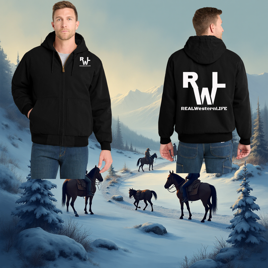 Duck Cloth Work Hoodie Zip Jacket -Customize with your own Brand/Ranch name or wear Real Western Life Branding - Black Brand - Size XS - 2XL