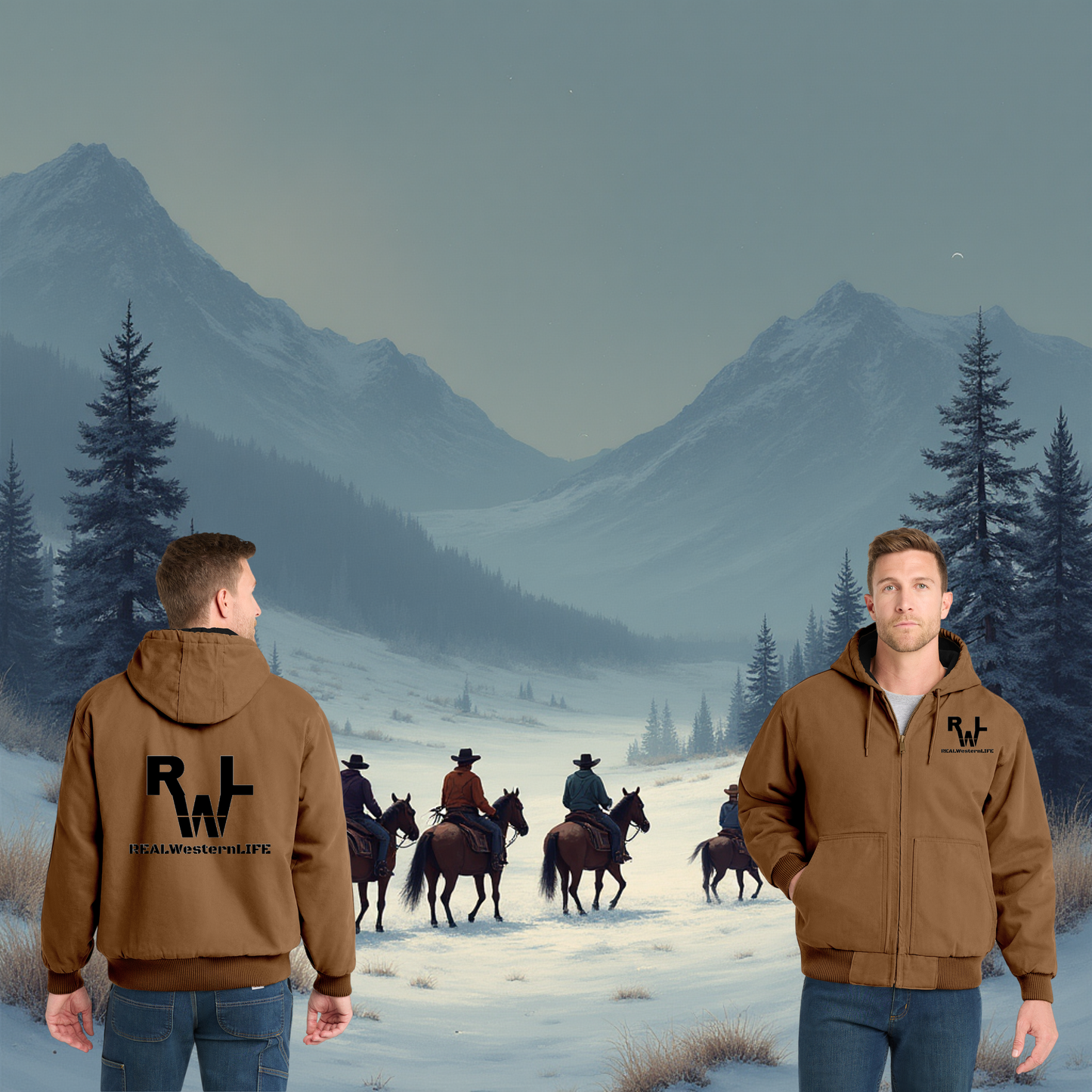 Duck Cloth Work Hoodie Zip Jacket -Customize with your own Brand/Ranch name or wear Real Western Life Branding - Black Brand - Size XS - 2XL