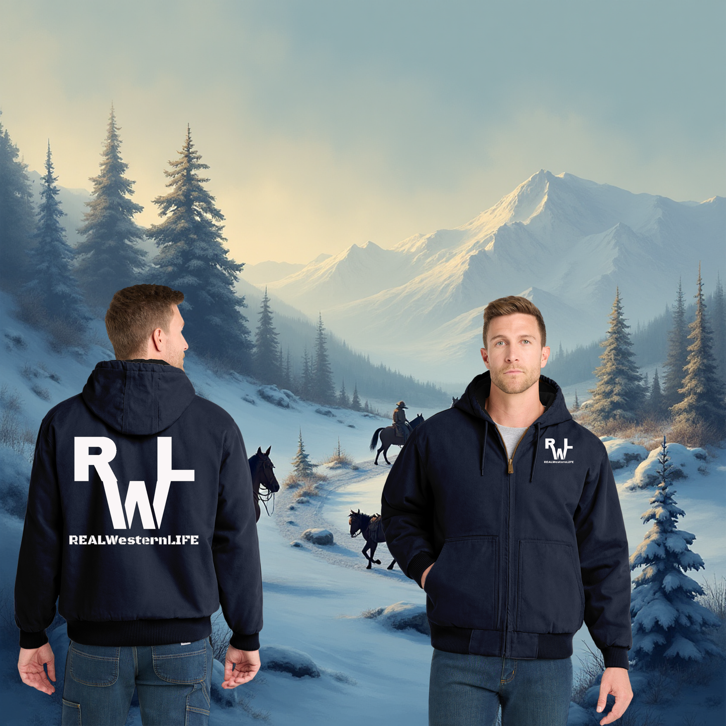 Duck Cloth Work Hoodie Zip Jacket -Customize with your own Brand/Ranch name or wear Real Western Life Branding - Black Brand - Size XS - 2XL