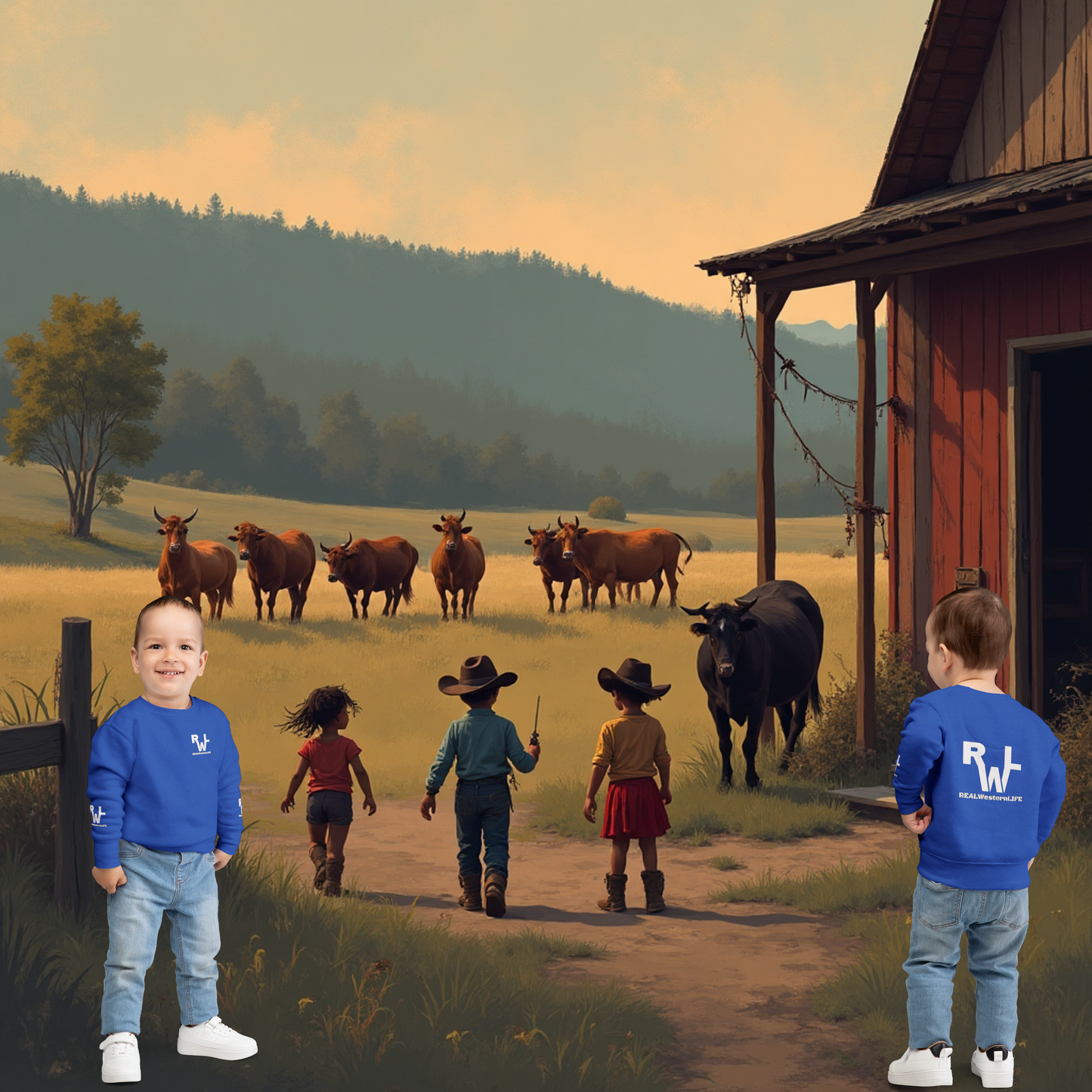 Toddler Sweatshirt Kids - Customize with your own Brand/Ranch name or wear with Real Western Life (RWL) Branding - White Branding, Size - 2T - 7T