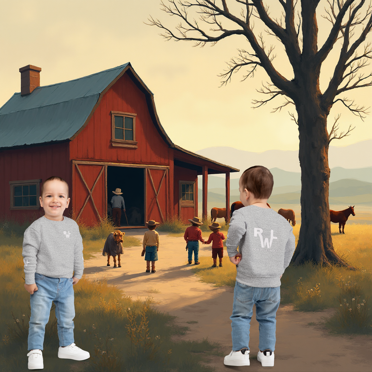 Toddler Sweatshirt Kids - Customize with your own Brand/Ranch name or wear with Real Western Life (RWL) Branding - White Branding, Size - 2T - 7T