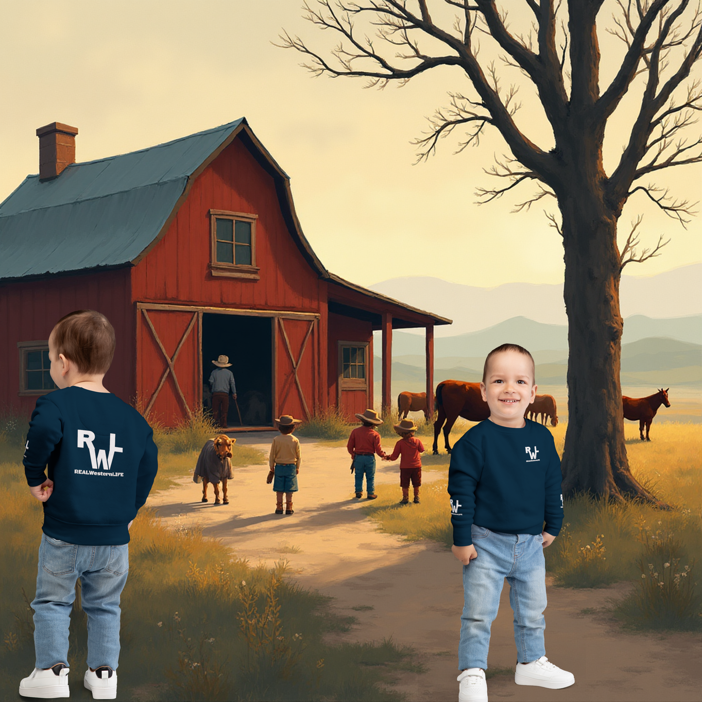 Toddler Sweatshirt Kids - Customize with your own Brand/Ranch name or wear with Real Western Life (RWL) Branding - White Branding, Size - 2T - 7T