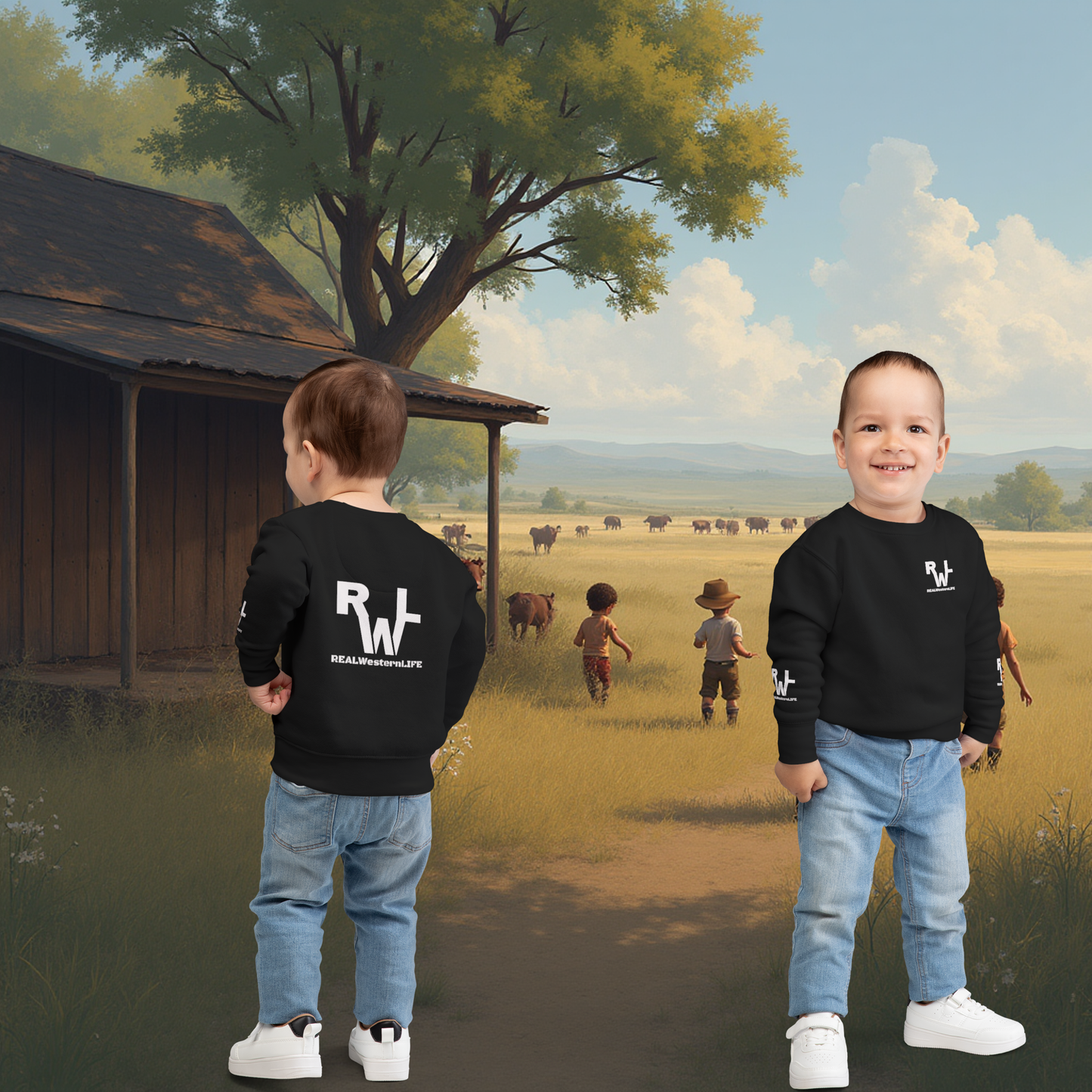 Toddler Sweatshirt Kids - Customize with your own Brand/Ranch name or wear with Real Western Life (RWL) Branding - White Branding, Size - 2T - 7T