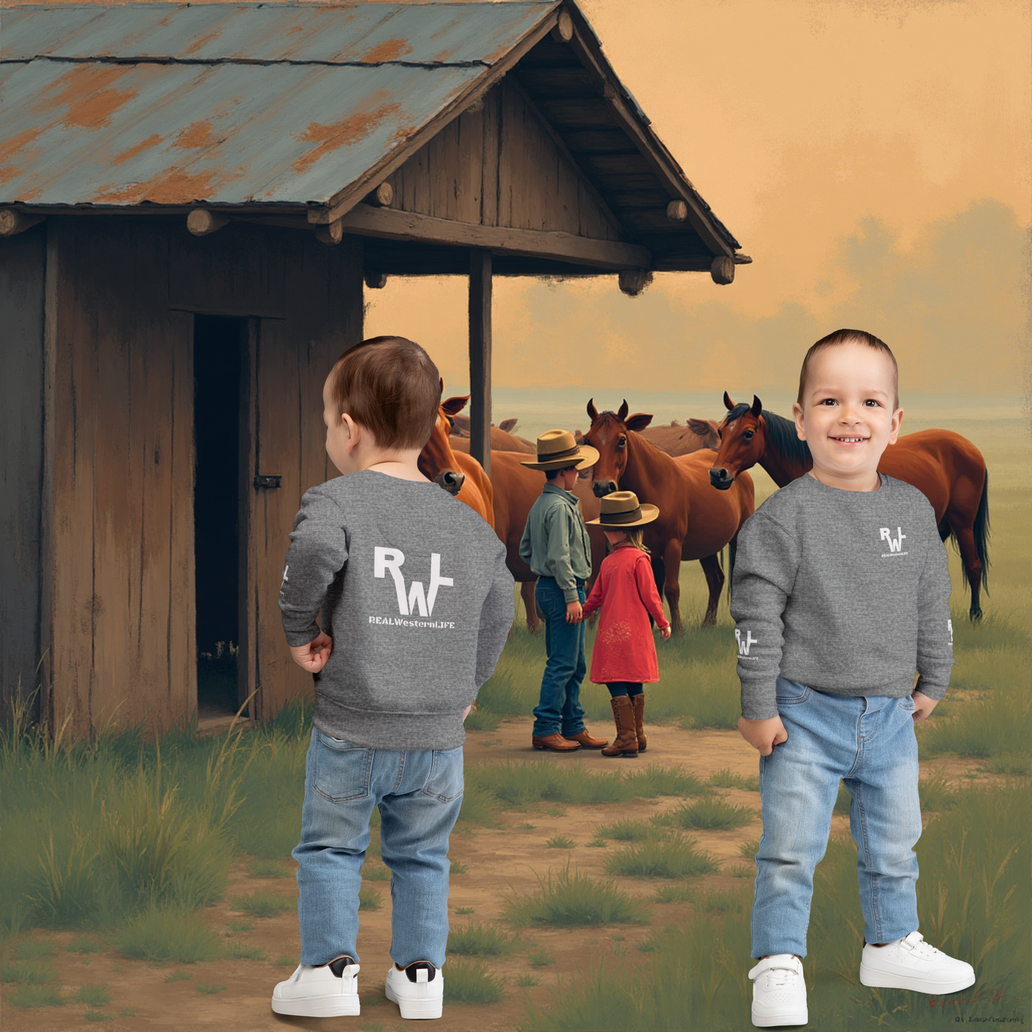 Toddler Sweatshirt Kids - Customize with your own Brand/Ranch name or wear with Real Western Life (RWL) Branding - White Branding, Size - 2T - 7T