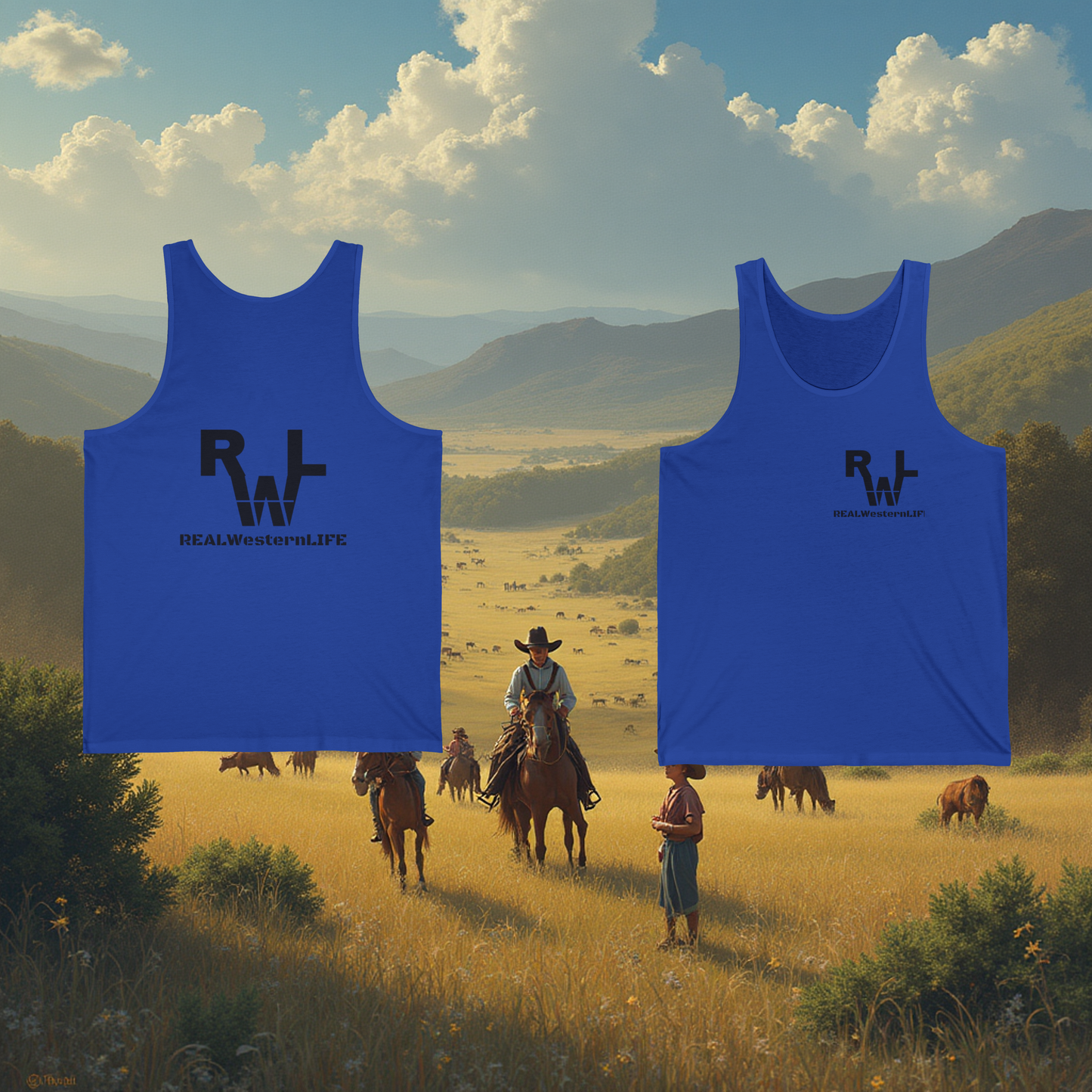 Unisex Jersey Tank - Customize with your own Brand/Ranch name or wear the Real Western Life (RWL) Branding, Size XS - 2XL