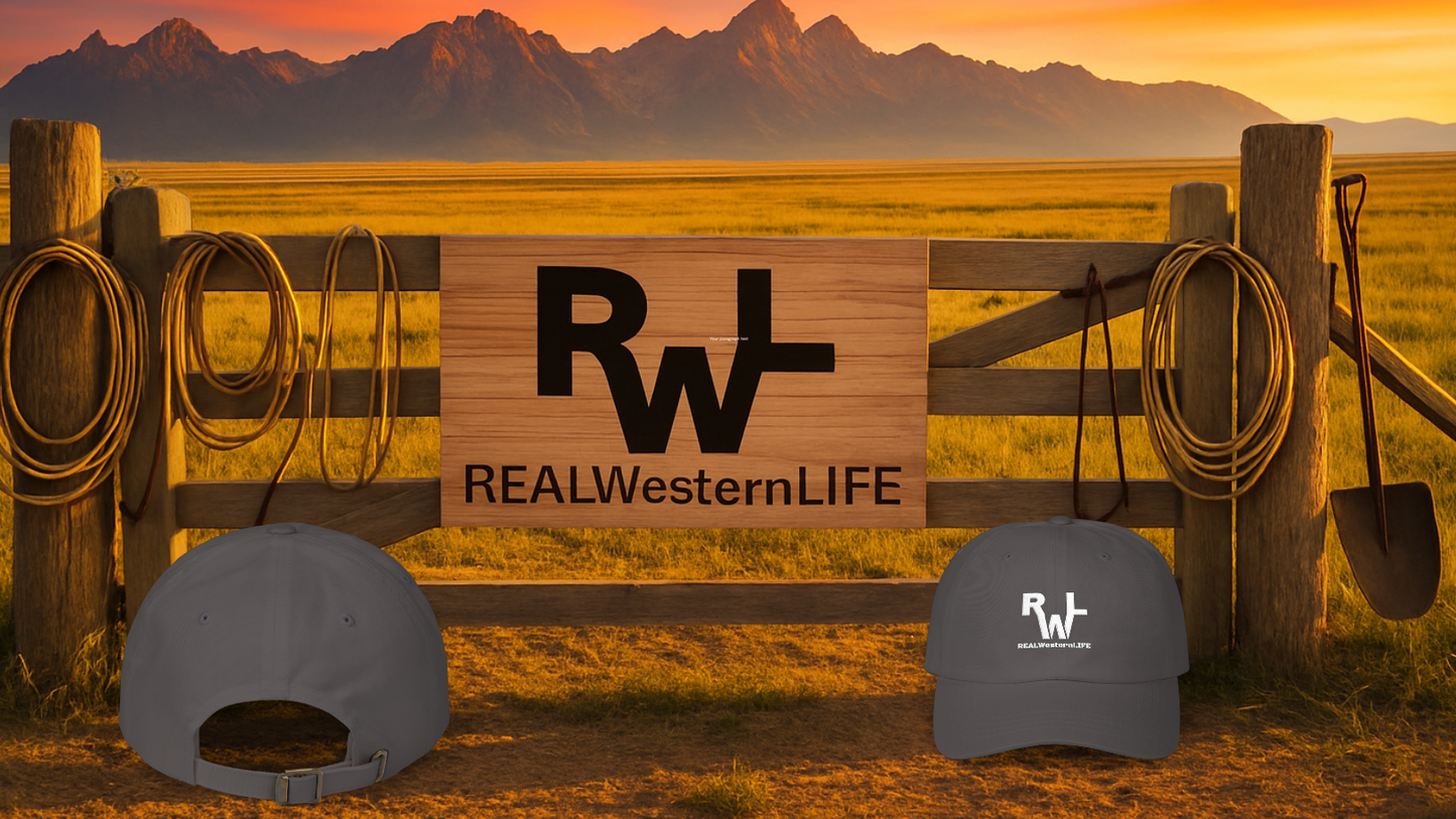 Classic Dad Cap, Customizable with your own Brand/Ranch name or leave with Real Western Life Branding - White Brand
