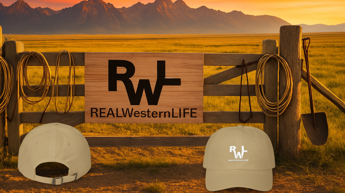 Classic Dad Cap, Customizable with your own Brand/Ranch name or leave with Real Western Life Branding - White Brand