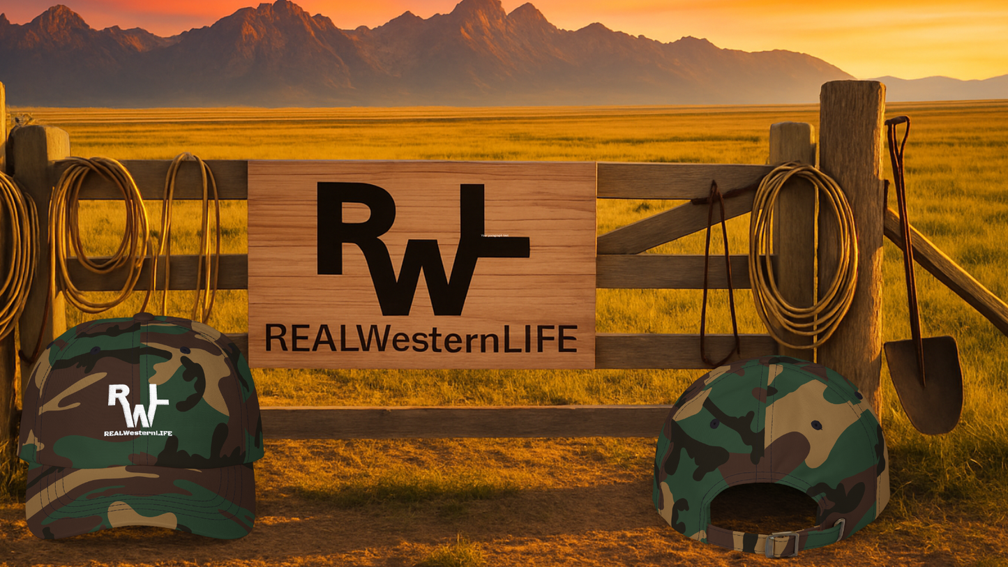 Classic Dad Cap, Customizable with your own Brand/Ranch name or leave with Real Western Life Branding - White Brand