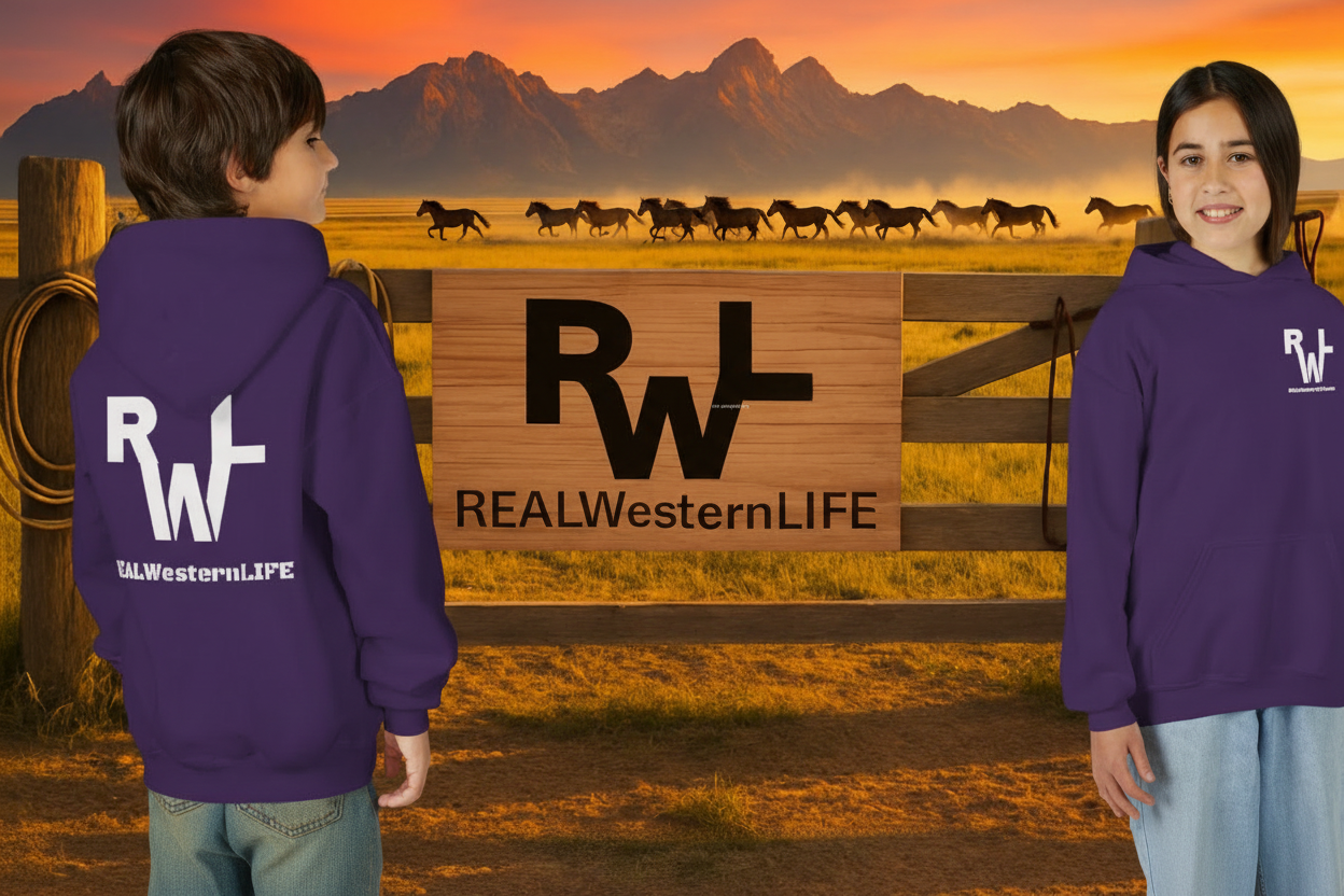 Kids Hooded Sweatshirt - Customize with your own Brand/Ranch name or wear Real Western Life Branding - White Brand - Size S - M