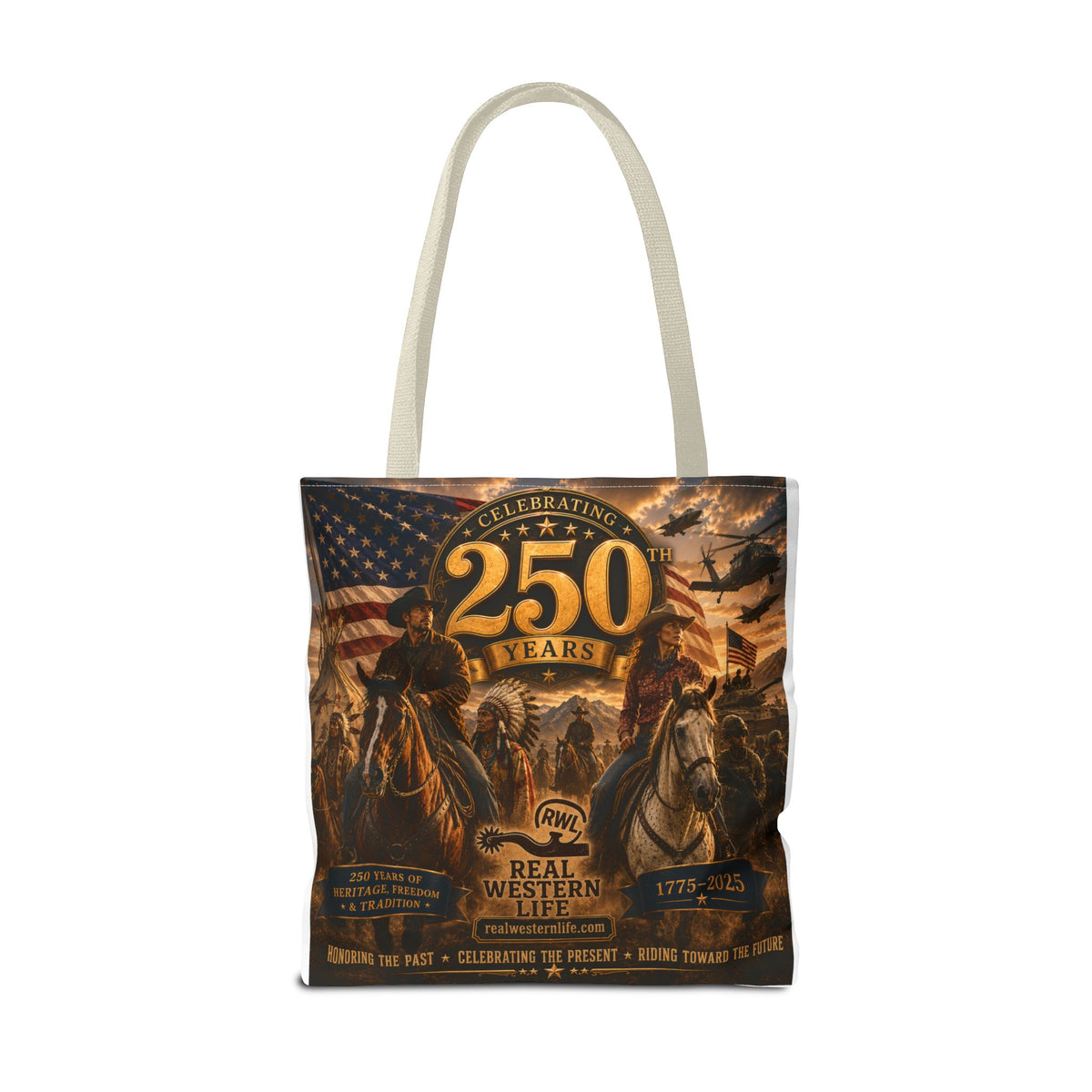 250 Years Western Heritage Tote Bag – Patriotic Cowboy All-Over Print