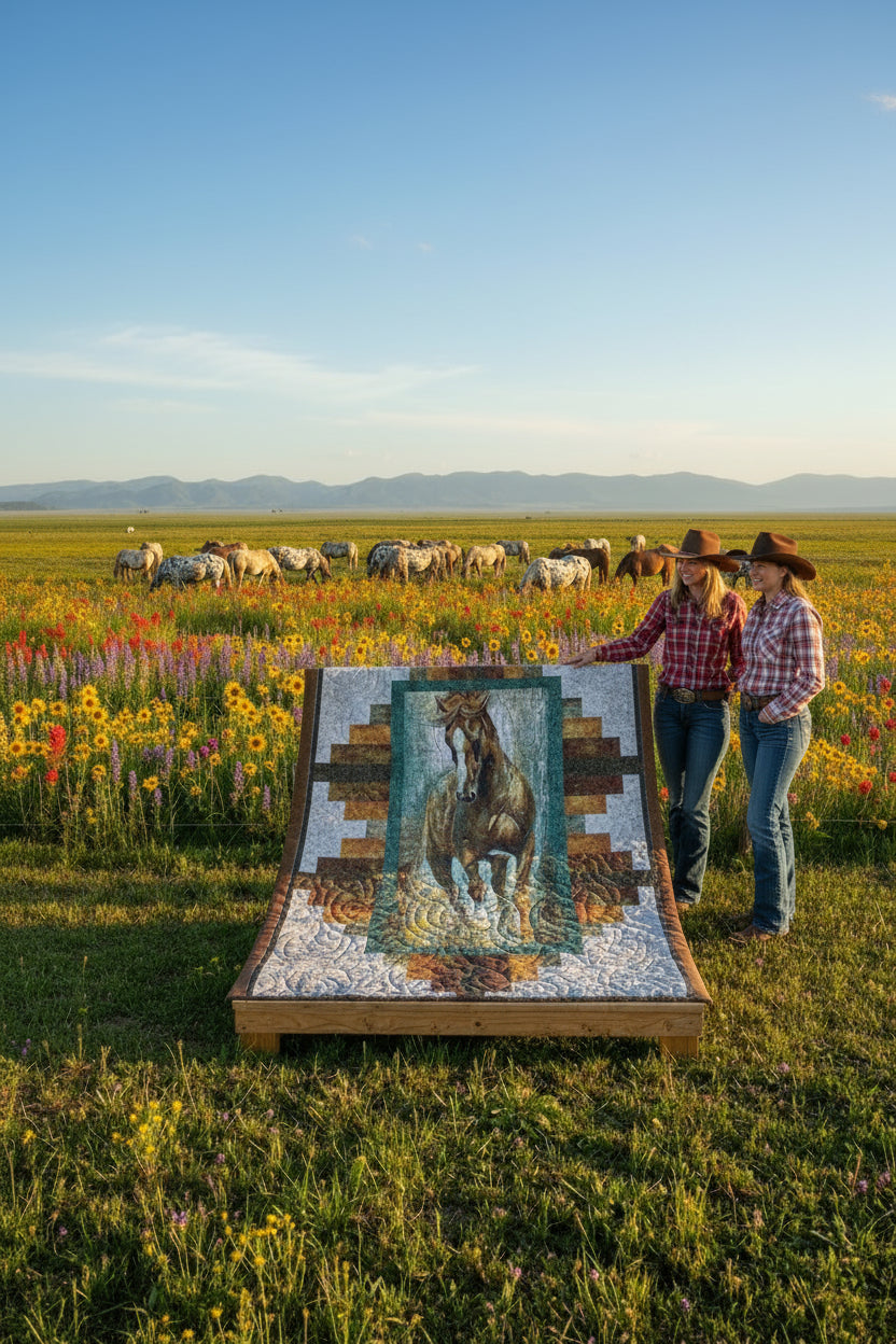 Rustic Horse Comforter | Cozy Quilted Blanket, Horse Lover Gift, Farmhouse Decor, Bedroom Essential, Nature Inspired Bedding